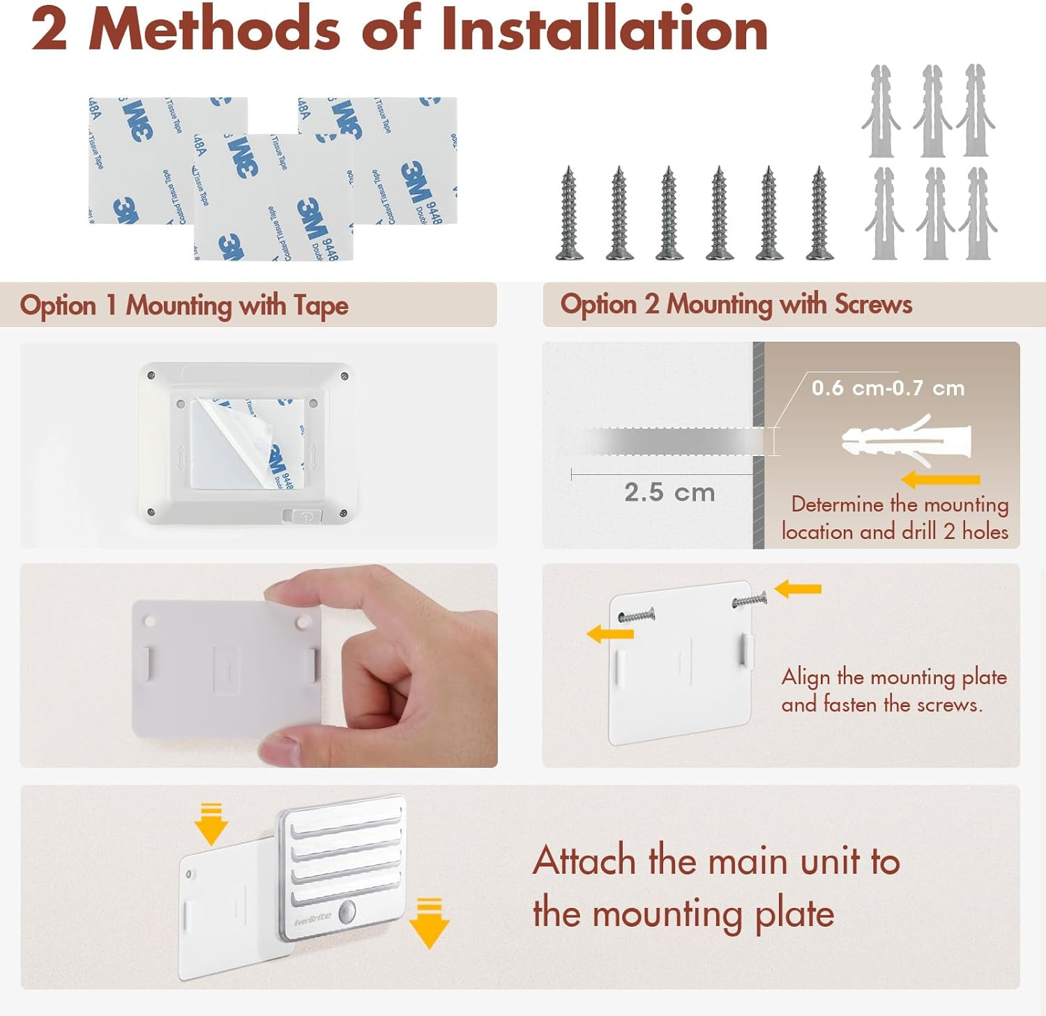 Everbrite Motion Sensor Night Lights, LED Soft Warm Light, Battery Powered Auto Night Lights, Stick-On Night Light for Bedroom, Bathroom, Stair, Closet, 9 AA Batteries Included(3 Pack)