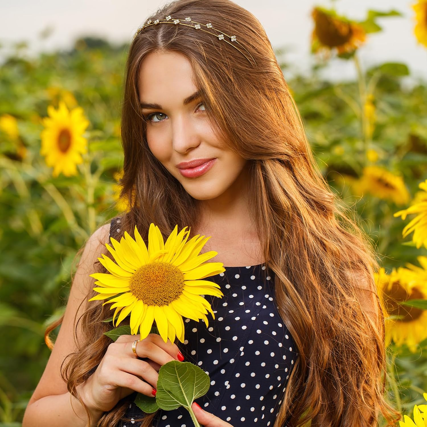 4 Pcs Gold Rhinestones Headbands for Women Bridal Headband Crystal Flower Prom Headpiece Flower Leaf Tiara Crown Head Band Wedding Hair Accessories for Ladies Festival Gifts 5.51&times; 4.52 Inch image number 5