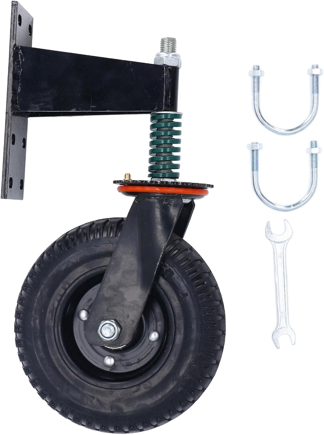 600Lbs Load Capacity Gate Wheel, 8In Metal Gate Support Wheel, Spring Loaded Gate Caster Wheel for Swing or Rolling Gates - Universal Mount Plate, Rubber Wheels, Proof (Black)