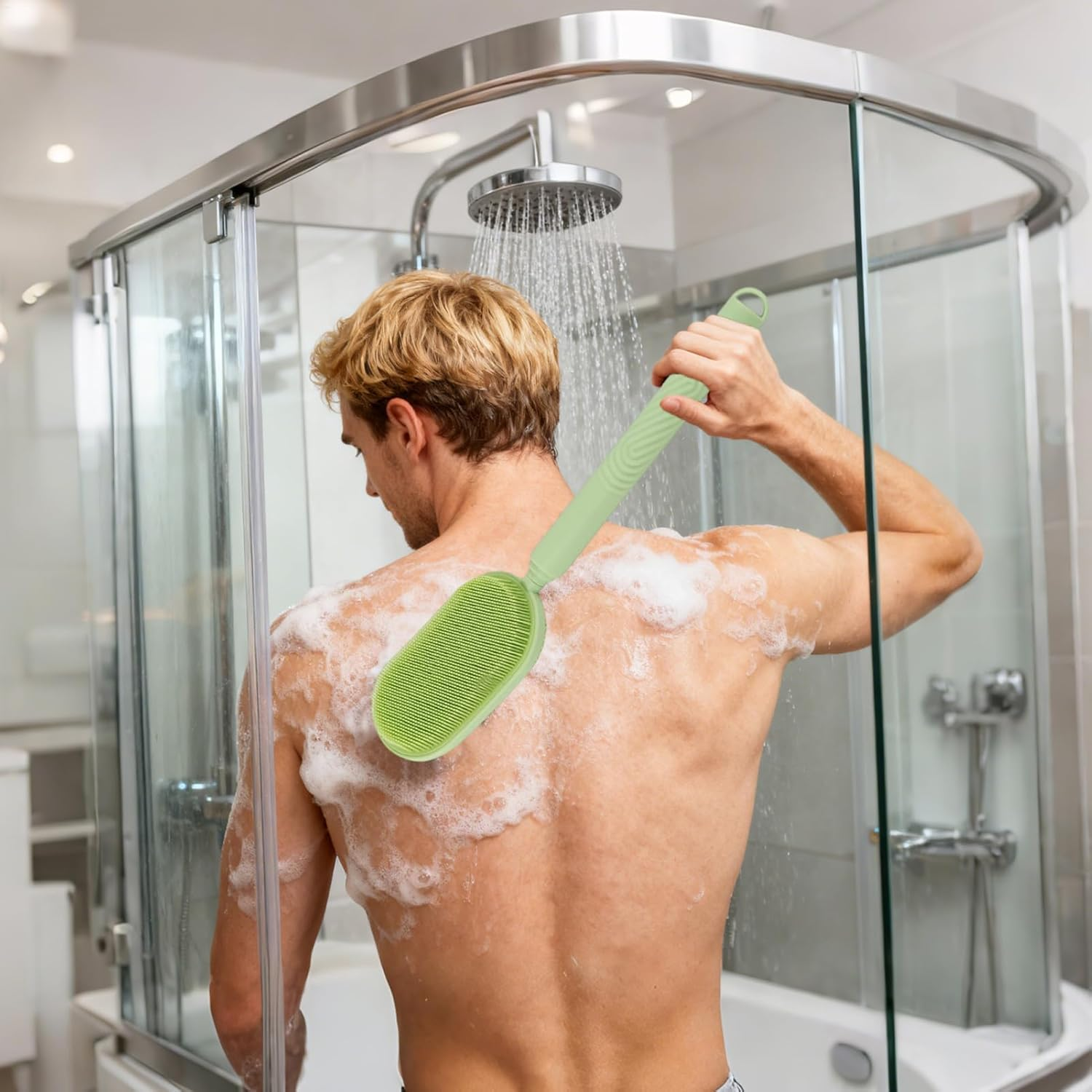 Shower Back Scrubber | Silicone Bath Cleaning Supplies - Body Bath Brush Massage Tools - for Cleaning Men Women Kids Bathing Showering Home Dorm Travel Hotel Apartment - Black image number 7