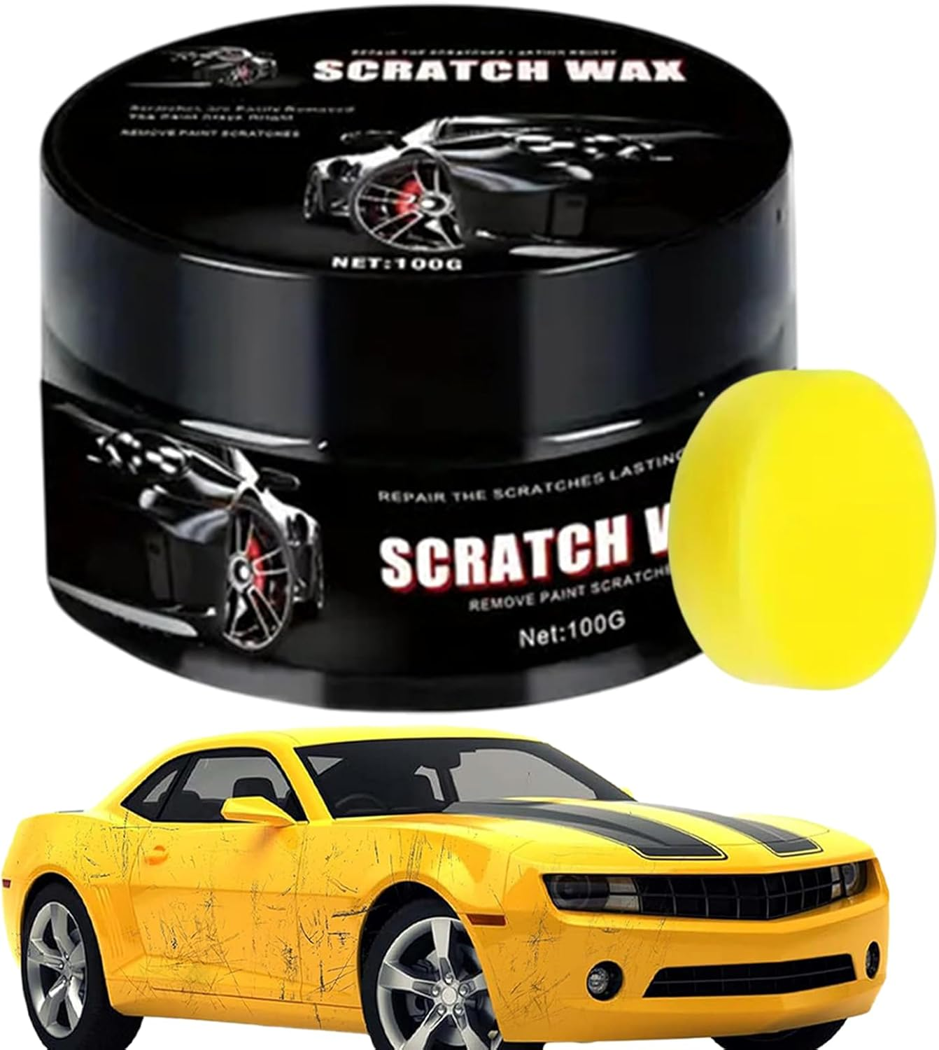 Car Scratch Repair Wax - Car Scratch Removal | 100G Quick-Curing Polisher with Sponge for Easy Application, Long-Lasting Hydrophobic Protectant, High-Gloss Finish Restorer image number 1