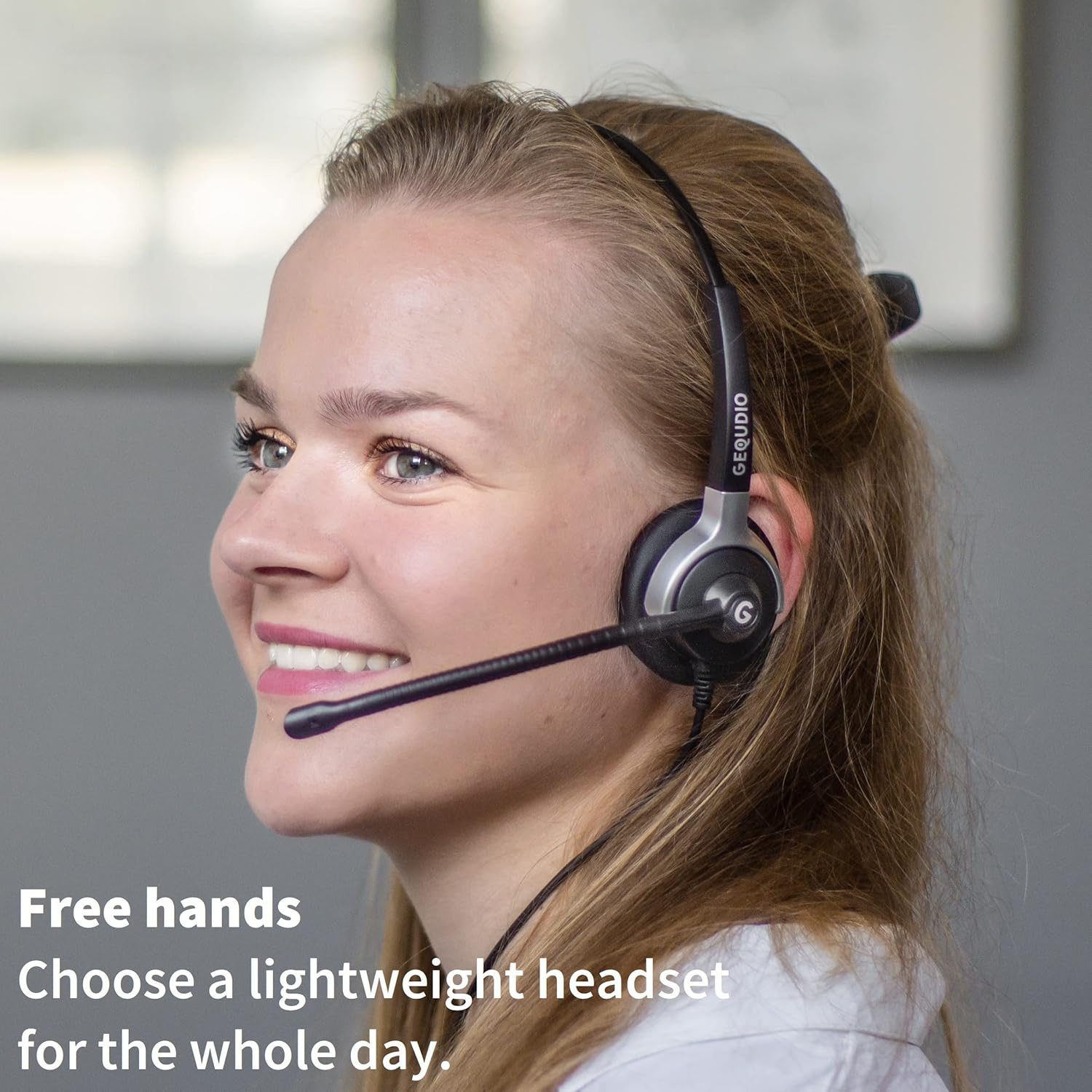 GEQUDIO Headset with 2.5 Mm Jack Compatible with Gigaset, Panasonic DECT Cordless Phone - Headphones & Microphone with Replacement Padding - Especially Light 60 G (1-Ear) image number 1