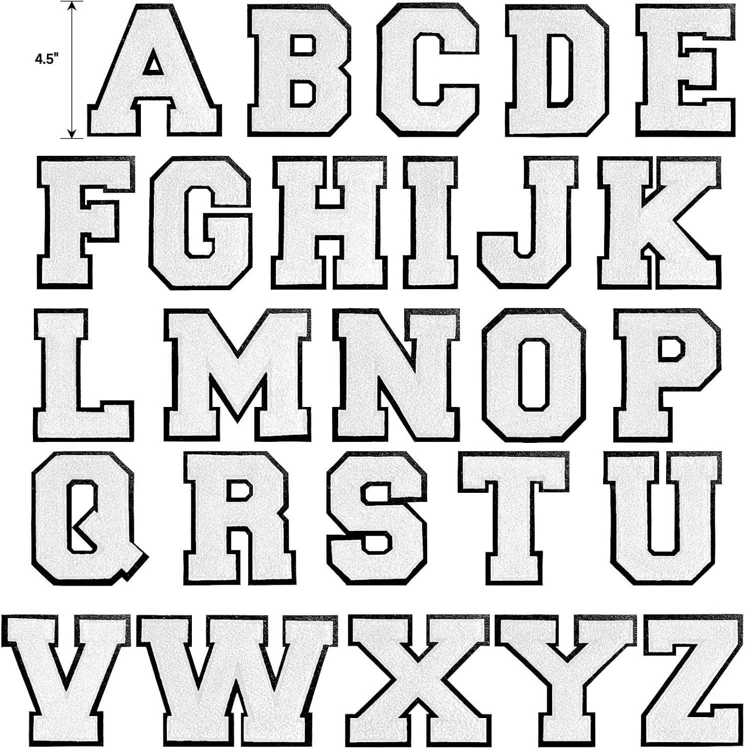 VGROSIA Iron on Letters, 4.5Inch Large Chenille Iron on Patch Alphabet Patches for Varsity/Jacket/Hoodie/Hats (White,A) image number 2