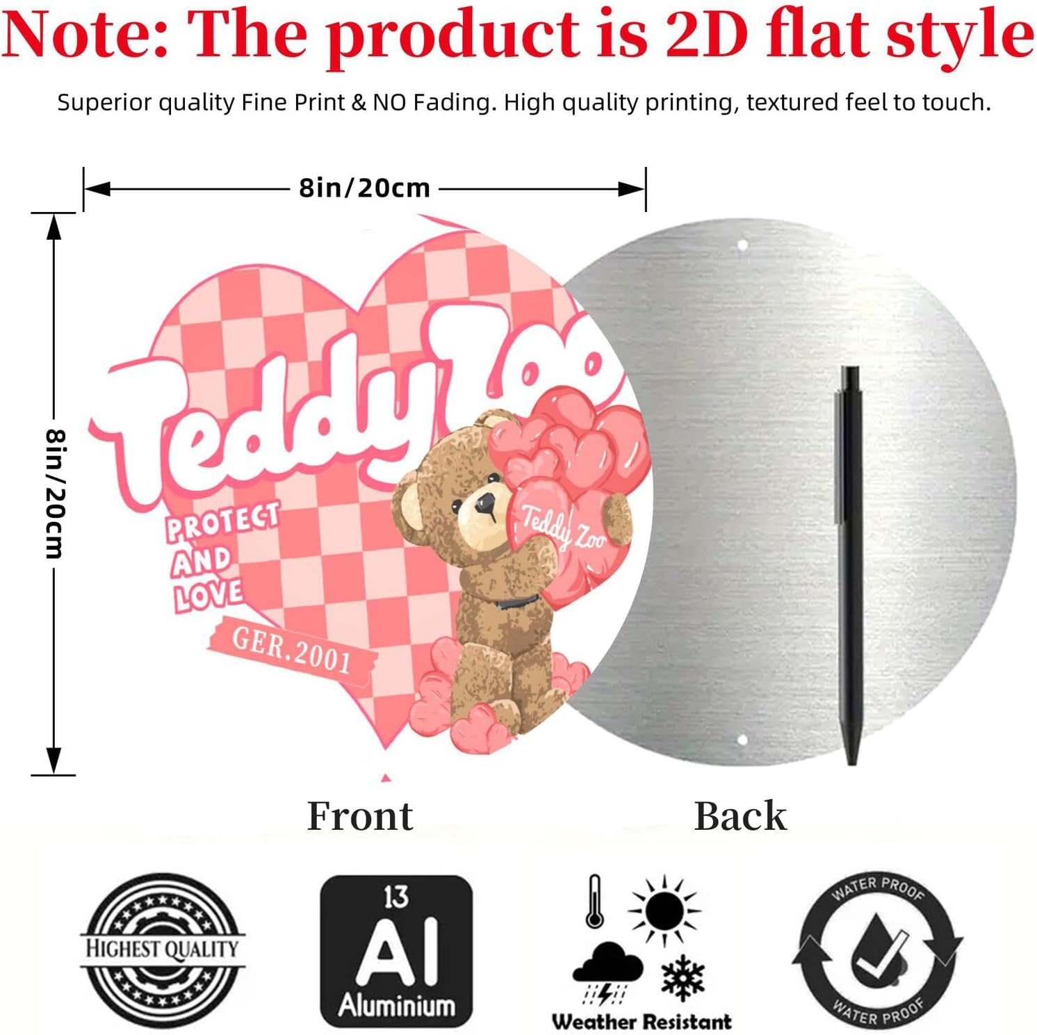 Round Love Decorative Painting Tin Sign Home Outdoor Bar Art Deco Aluminum Painting Metal Poster Fade Resistant Durable 20CM Diameter image number 1