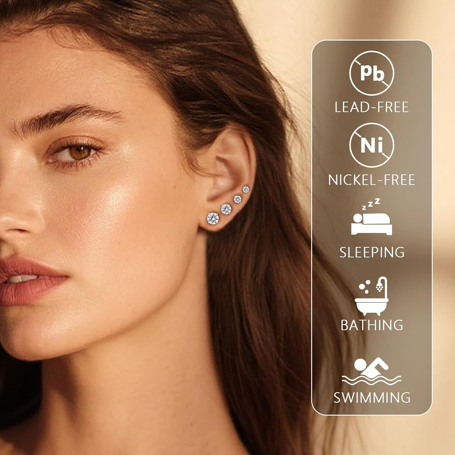 Limerencia F136 Hypoallergenic Titanium Earrings 20G CZ Studs Set, Flat Back Earrings Cartilage Helix G23 Piercing Post of 4 Pairs 3-6Mm Screw Back Earrings for Women Girls - Rainbow Quartz Cz image number 3