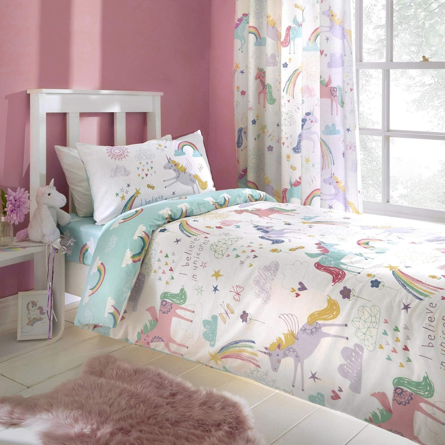 Bedlam - Unicorn Curtains - Two Panels 66 X 72 (168 X 183Cm) - Rainbow & Unicorns Curtains - Girls Bedding/Bedroom Accessories image number 4