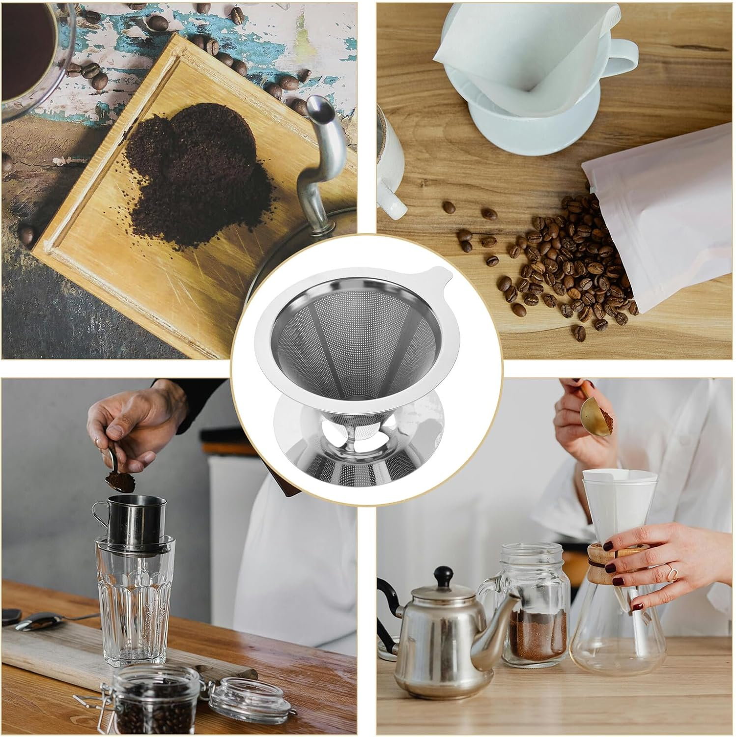 BESPORTBLE Stainless Steel Coffee Dripper Double-Layer Filter American-Style Funnel Design Reusable Tea and Coffee Filter for Home Brewing Easy to Clean image number 2