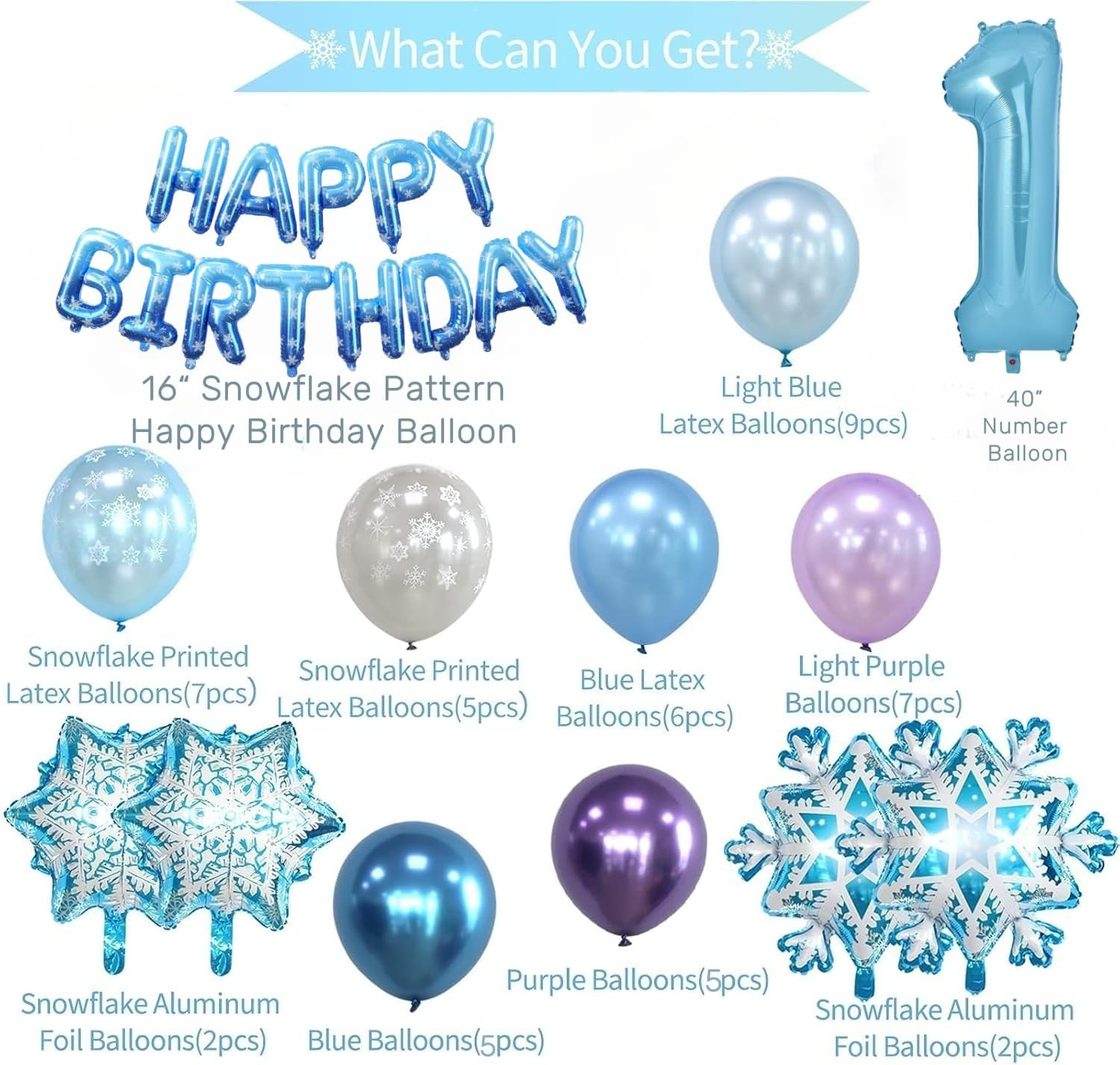 Huge Snow Birthday Decor Kit, Winter Wonderland Party Decorations with Snowflake Balloon Garland Arch HBD Banner, Number 40" Foil Balloon for Baby Girls Decorations (1) - 1 image number 4