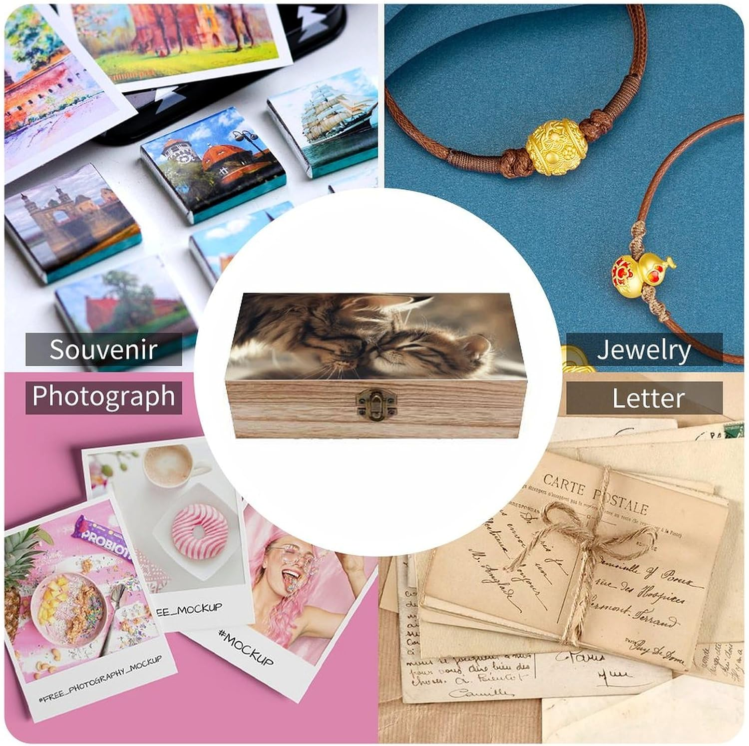 Cat Wooden Box Wood Wedding Keepsake Boxes with Lids Small Decorative Boxes Lightweight Wooden Memory Storage Box for Crafts Keepsakes Jewelry Photo Letter Storage image number 5