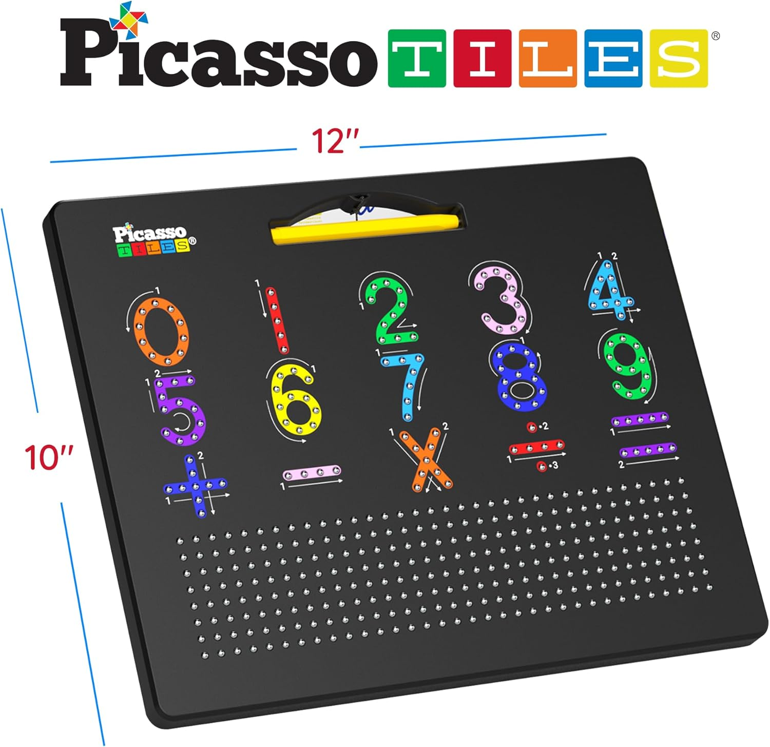 Picassotiles 2-In-1 Double Sided Magnetic Drawing Board ABC A-Z Letter, Number, and Freestyle Writing Playboard 12X10 Inch Large Magnet Tablet Pad Open-Ended Learning Erasable Reusable Playset PTB02