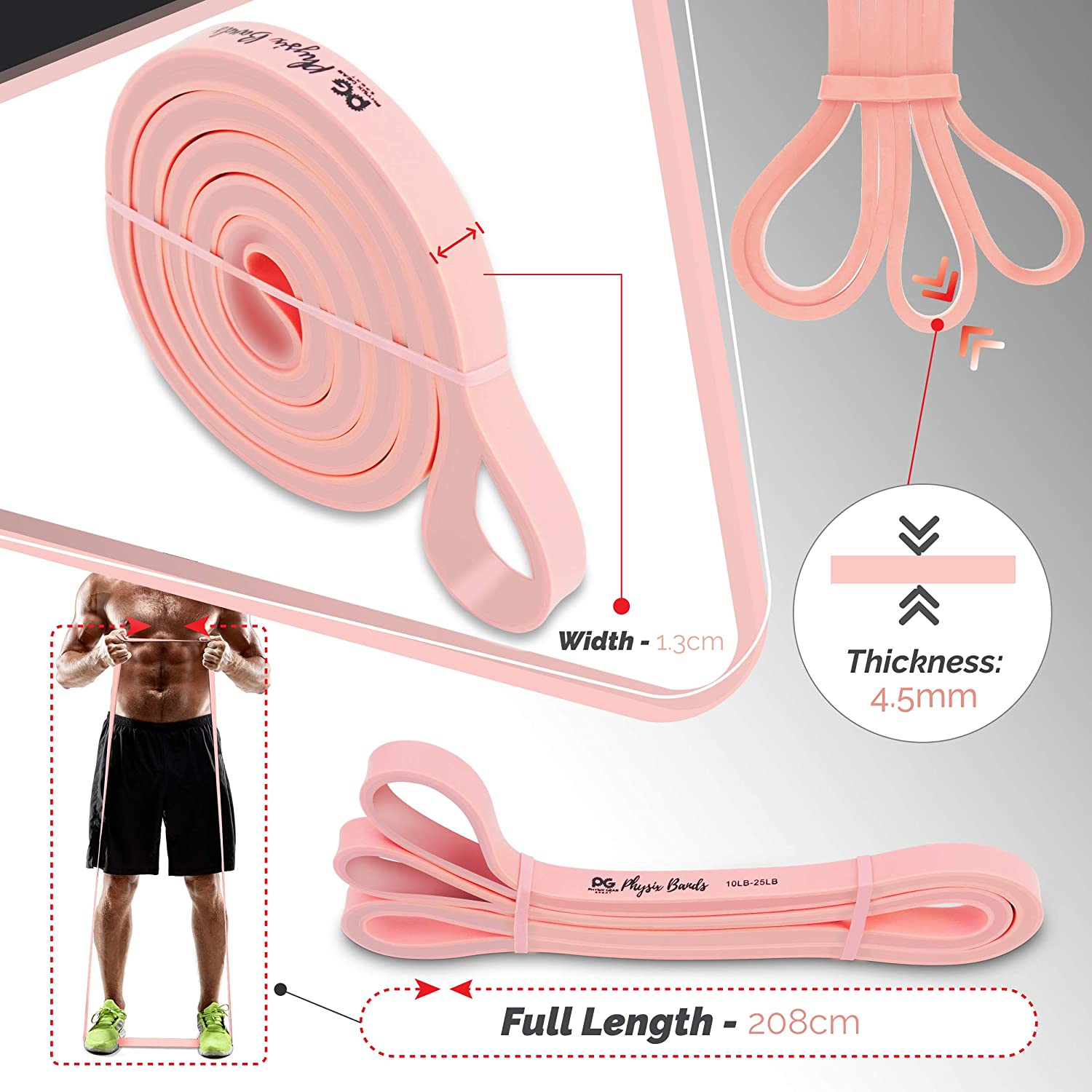 Physix Pull up Assistance Bands - Looped Resistance Bands, Workout Rubber Bands for Exercise HIIT Muscle Toning Stretching Powerlifting Physical Therapy Pilates Yoga (1 Band, W/Eguide) - Pink - (10Lbs-25Lbs) image number 4