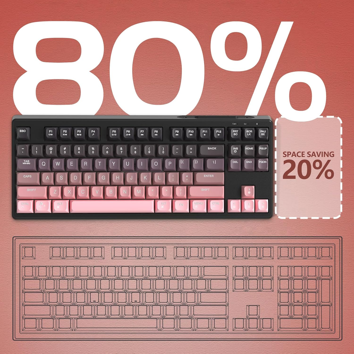 ZIYOU LANG X Attack Shark M87 75% Wireless Gaming Keyboard Mechanical Feel Silent Rainbow Backlit Bluetooth/2.4Ghz PBT Gradient Keycaps Rechargeable 4000Mah Battery Ergonomic for Mac/Win/Pc-Pink - Purple image number 7