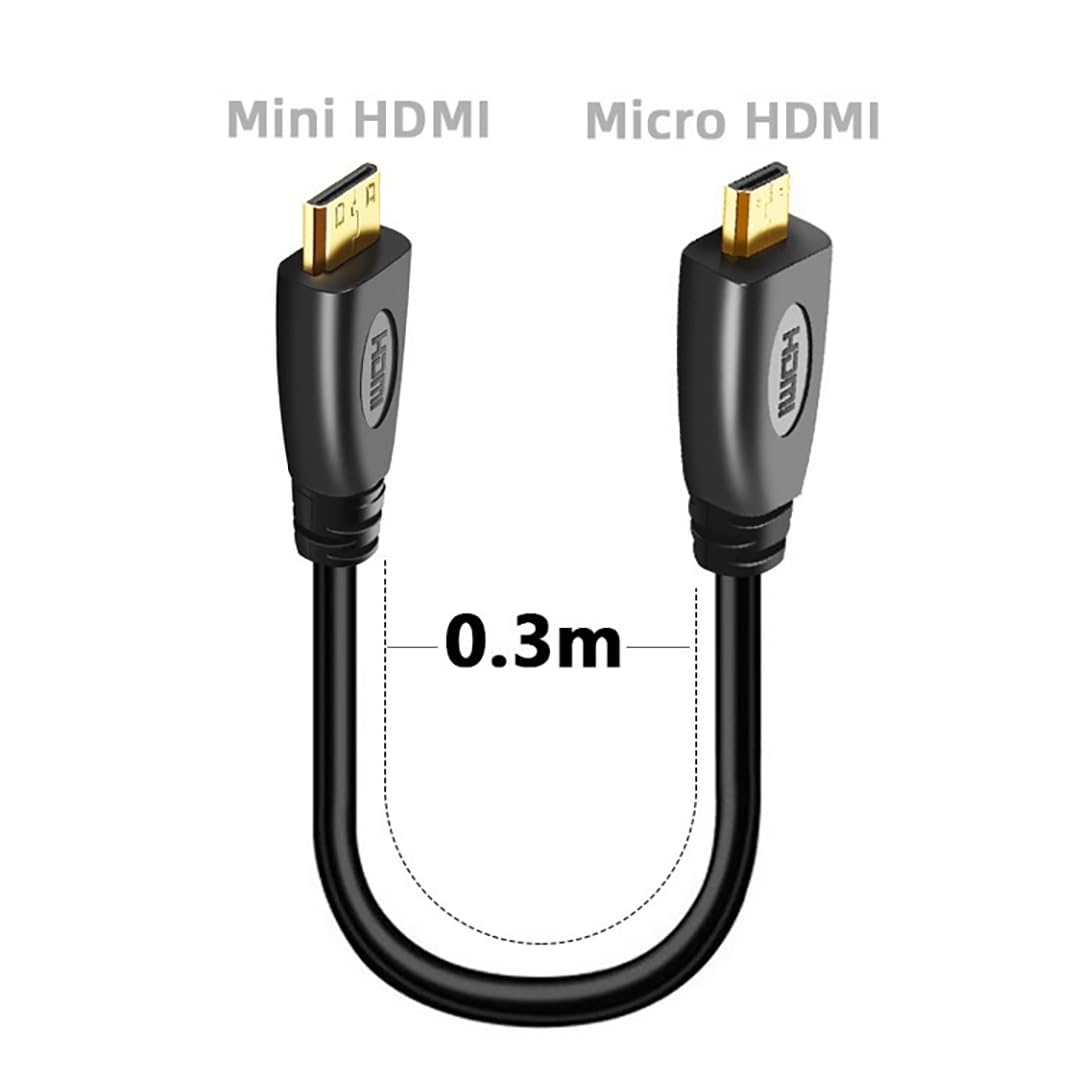 Hexchuang Micro HDMI to Mini HDMI Cable for Camera to Portable Monitor, High Speed Mini HDMI Type C Male to Micro HDMI Type D Male Cord 1080P (0.3M) image number 5