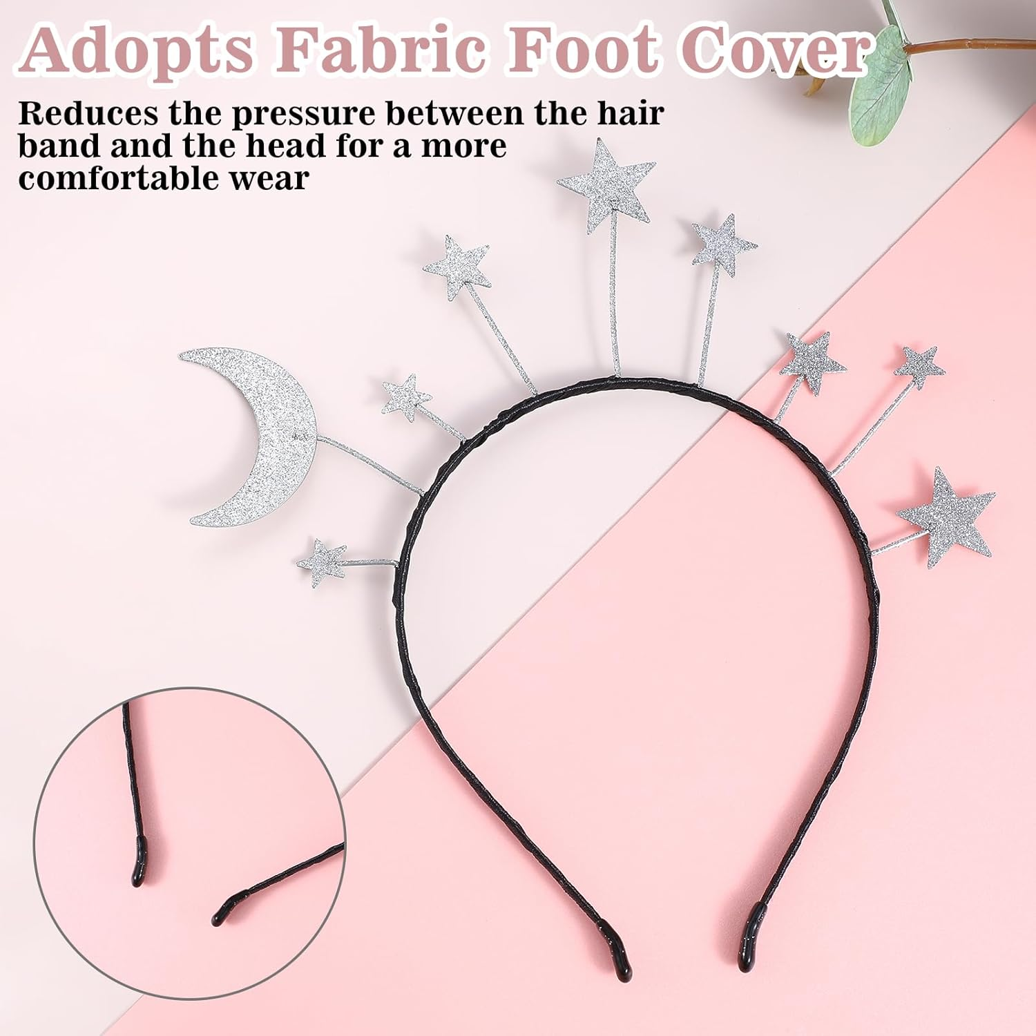 Headband Stars, Glitter Stars Moon Headbands, Silver Glitter Star and Moon Hair Accessories, Metal Glitter Princess Star Headband for Christmas, Carnival, Birthday Party image number 4