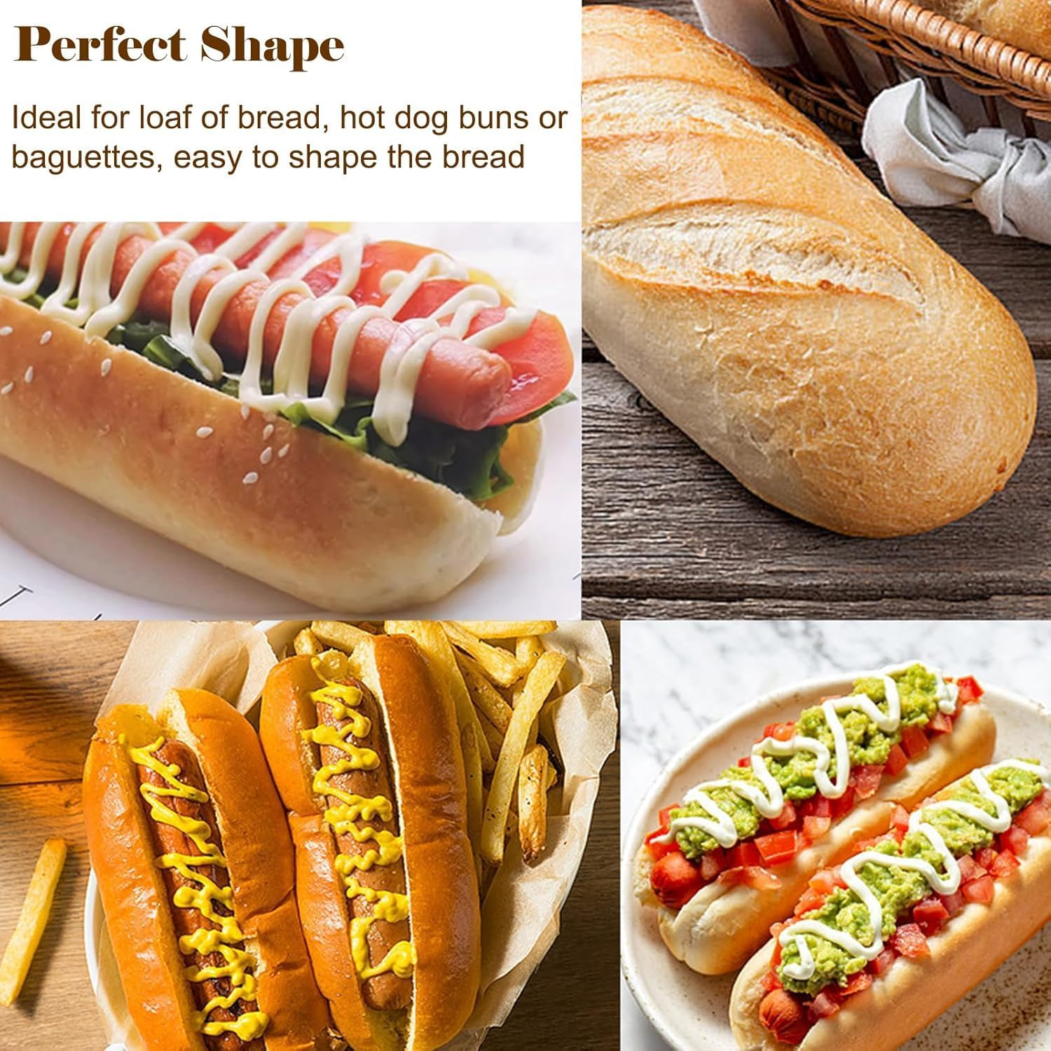 TOWEBOORY Silicone Bread Mold, Hot Dog Baking Molds with 6 Cavities and Oil Brush Non Stick Loaf Baking Pan Tray for Homemade Baking French Baguettes Hot Dog Buns (Gray)