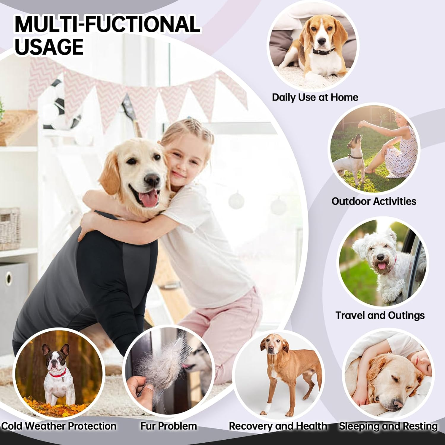 Hjyokuso Dog Pajamas with Zipper, Dog Onesies for Small Medium Large Dogs, Dog Jumpsuit with Legs, Dog Clothes Pjs Nightwear, Dog Leg Surgery Recovery Suit, Dog Sleeve to Prevent Licking Bite -XS-XXL image number 3