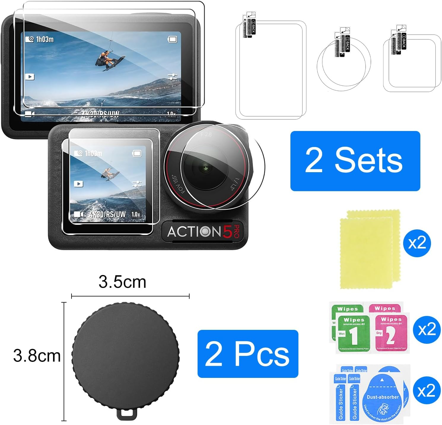 NXPUXP Screen Protector for DJI Osmo Action 5 Pro, Suitable for DJI Osmo Action 5 Pro Accessories, Tempered Glass Screen Protector Pack of 6 + 2 Lens Silicone Cases, Suitable for DJI Action 5 Pro image number 1