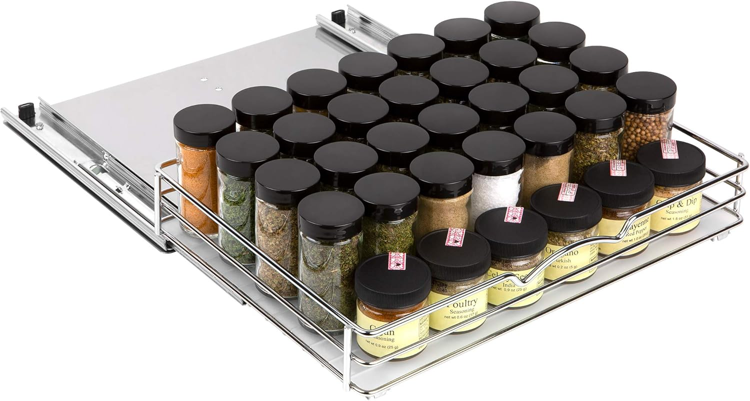 Pull Out Cabinet Organizer for Spices, Cans - Heavy Duty with Lifetime Limited Warranty- Pull Out Spice Rack- Cabinet Pull Out Shelf for Cans,Dishes, Etc, 14-3/8"Wx 10-1/2"D X 2-3/4&rdquo; H, Chrome