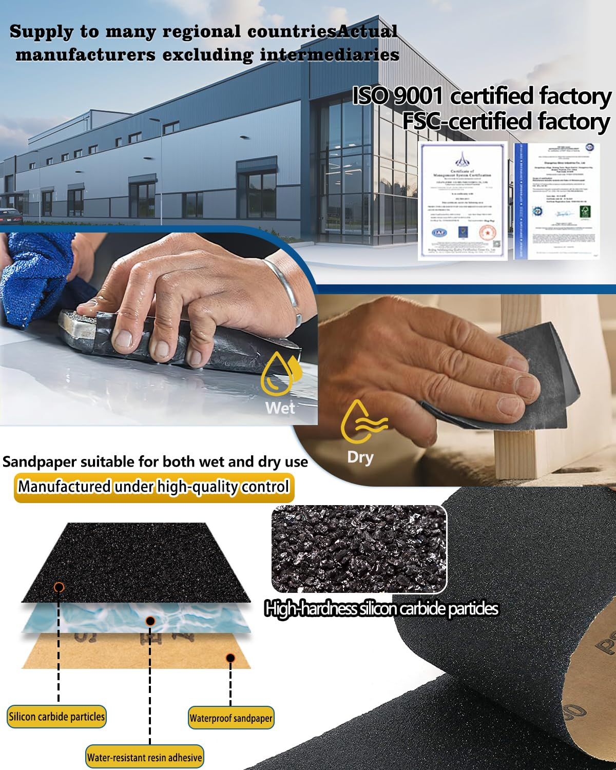 50Pcs Sandpaper Set P120~P3000Grit Wet and Dry Sanding Paper 230&times;93Mm (Assorted Grit 120/180/240/400/600/800/1500/1000/2000/3000 X5) for Automotive Polishing, Metal Wood Glass Finishing image number 2