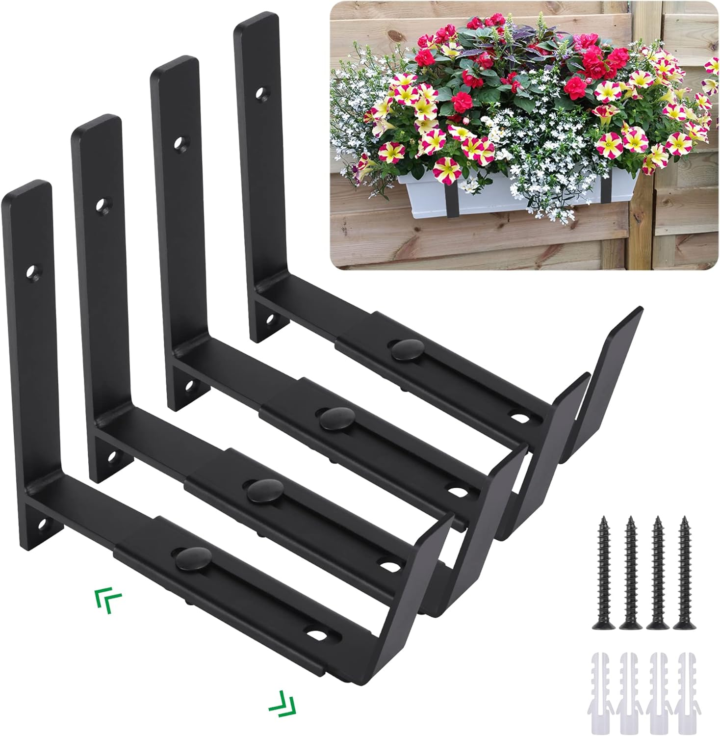 Maotong Adjustable Window Planter Box Brackets 4 Pack, Heavy Duty Wall Mount Flower Box Holder for Planter Box Depth (Front to Back) 6 to 12 Inches, Black image number 2