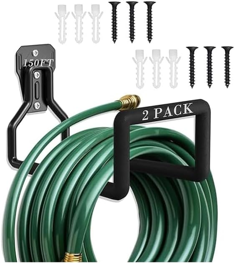 2Pack Heavy Duty Metal Garden Hose Holder Wall Mount - Durable Water Hose Reel with Hooks for Garage, Outdoor Use - Holds up to 150Ft image number 3