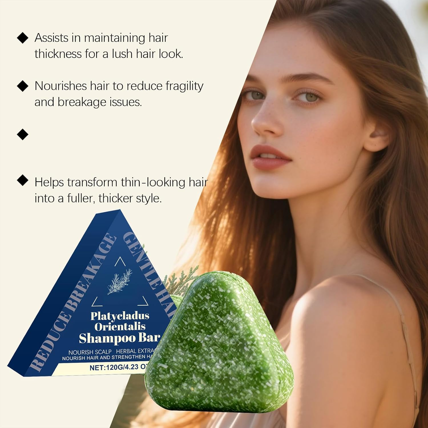 Cypress Leaf Solid Shampoo Bar - Triangle Shampoo Soap, Strengthening Hair & Reducing Hair Loss，Usmans Grass Shampoo Soap，Nourishing Hairs & Eliminating Dandruff for Men Women (2Pcs) image number 3