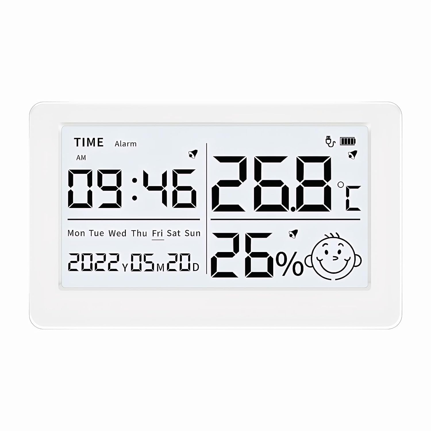 Mengshen Digital Hygrometer Rechargeable Indoor Thermometer with Alarm Clock Date Display Comfort Level Icons for Home Baby Room Wall/Mountable image number 6