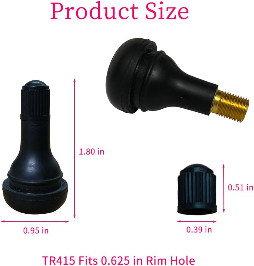 20Pcs TR415 Tubeless Valve Stems, Black Rubber Snap-In Valves Tubeless Tire Valve Stems Replacement for Tubeless 0.625 Inches Rim Holes on Standard Auto Tires image number 1