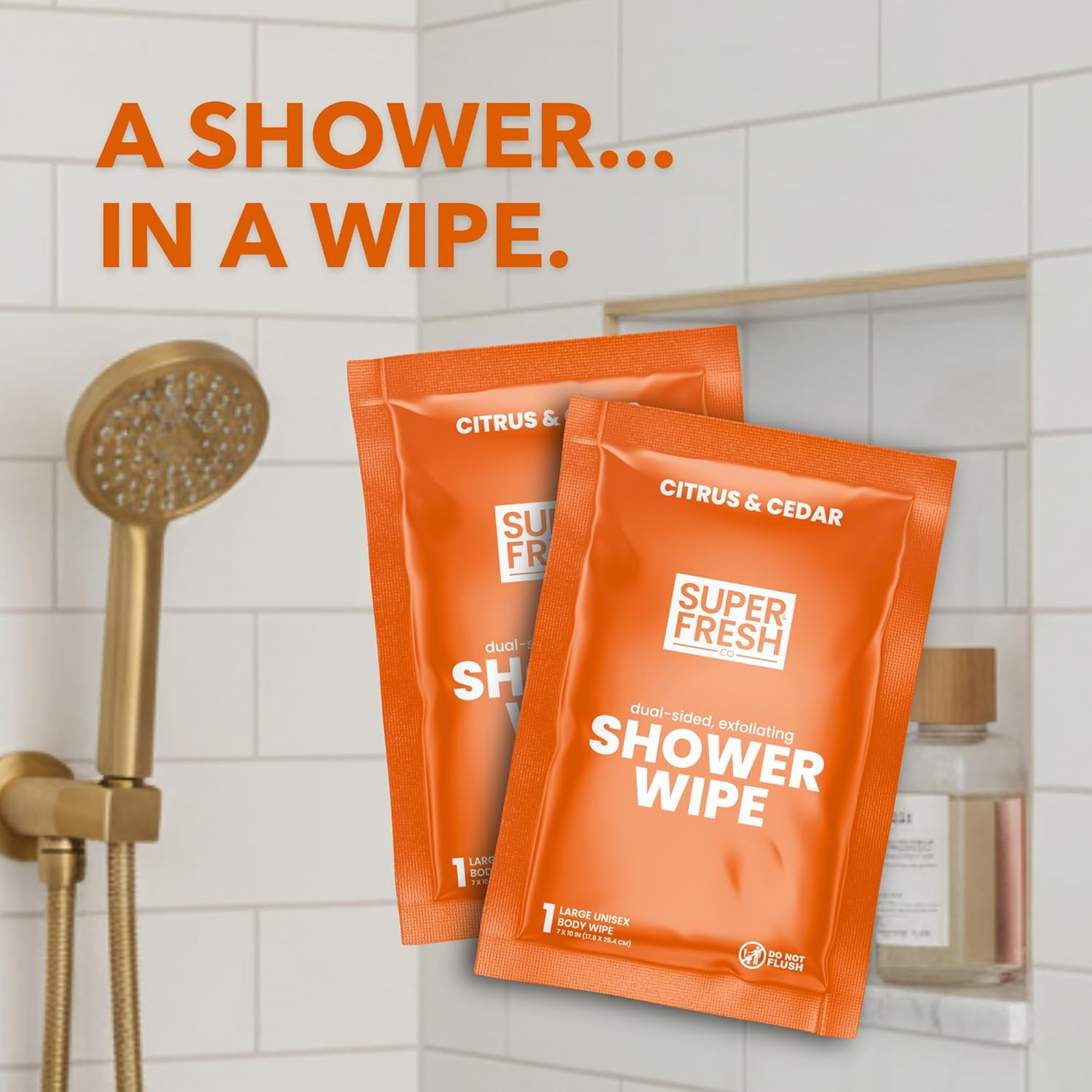 Super Fresh Shower Wipes Large Citrus & Cedar Body Wipes for No Rinse Bathing Personal Hygiene Gym Travel or Camping Enriched with Aloe and Vitamin E 10 Individually Wrapped Disposable Sheets image number 6