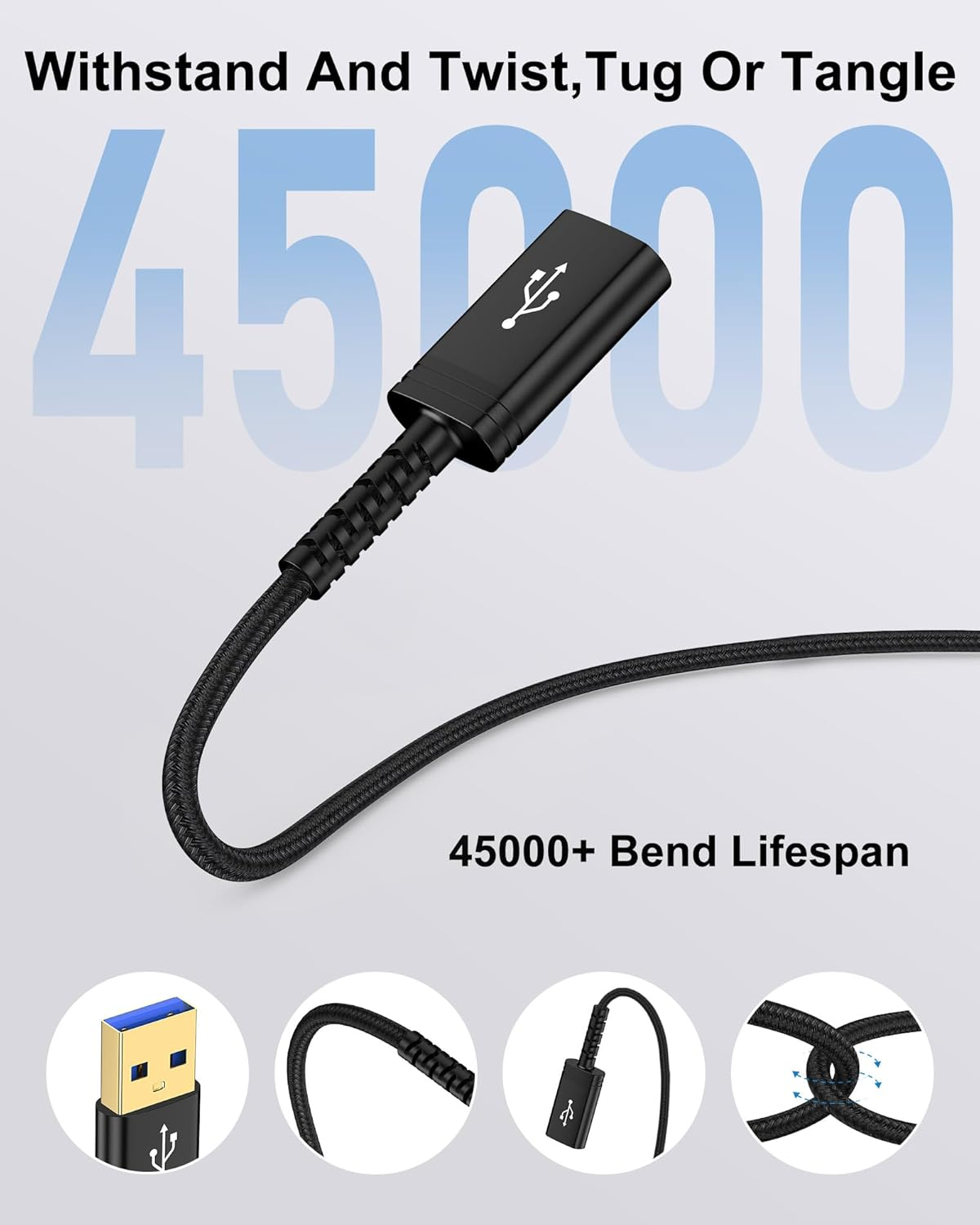 USB 3.0 Extension Cable 10FT, USB Type a Male to Female Extender Cable, Double Sided Braided USB Extension Cord for Data Transfer Compatible with Keyboard, Mouse, Hard Drive, Hub, Printer, Phone, Xbox image number 2