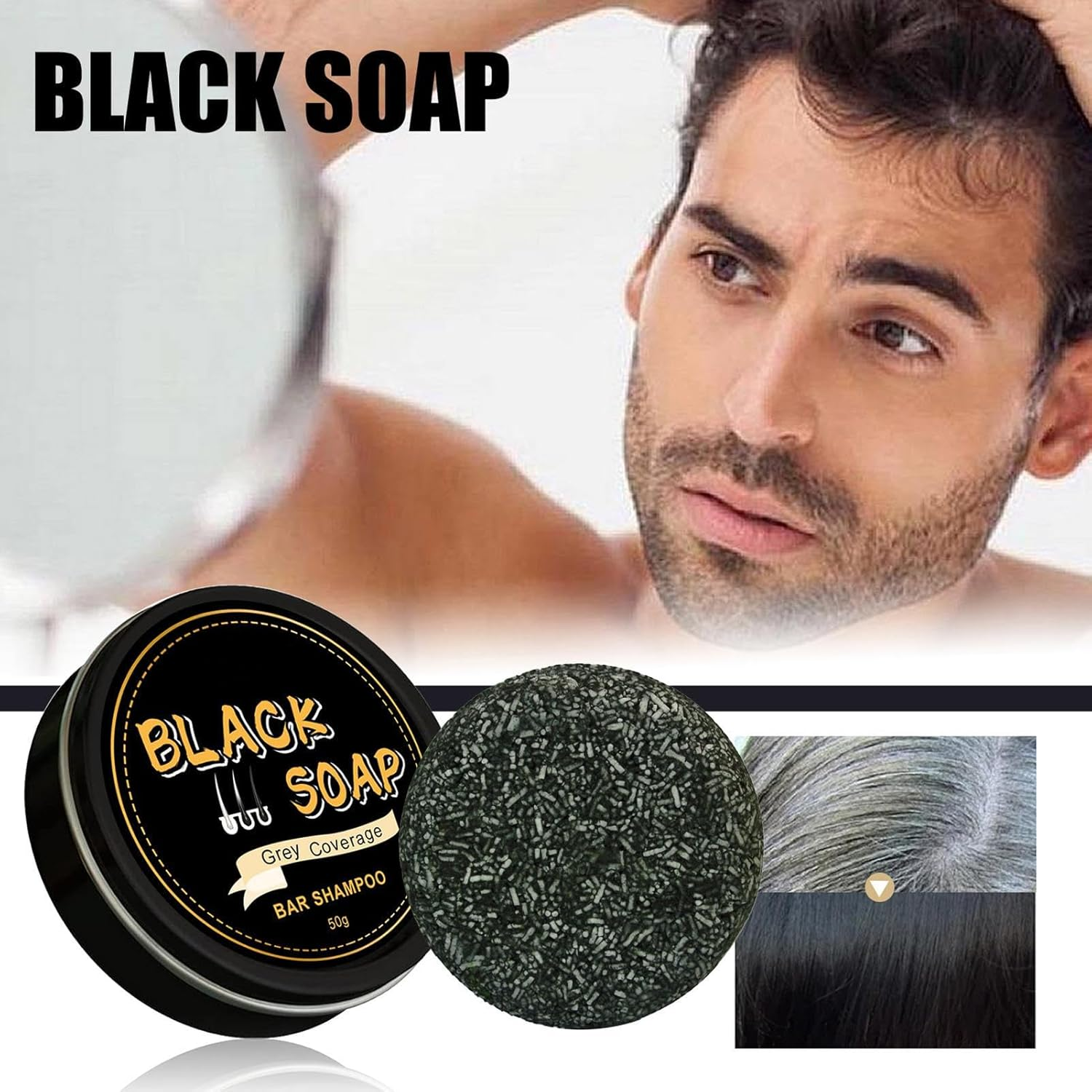 2 Pack Gray Hair Reverse Bar, Mane Gray Reverse Bar, White Hair Coverage Soap, Shampoo Cover Soap for Men, Darkening Compressed Shampoo