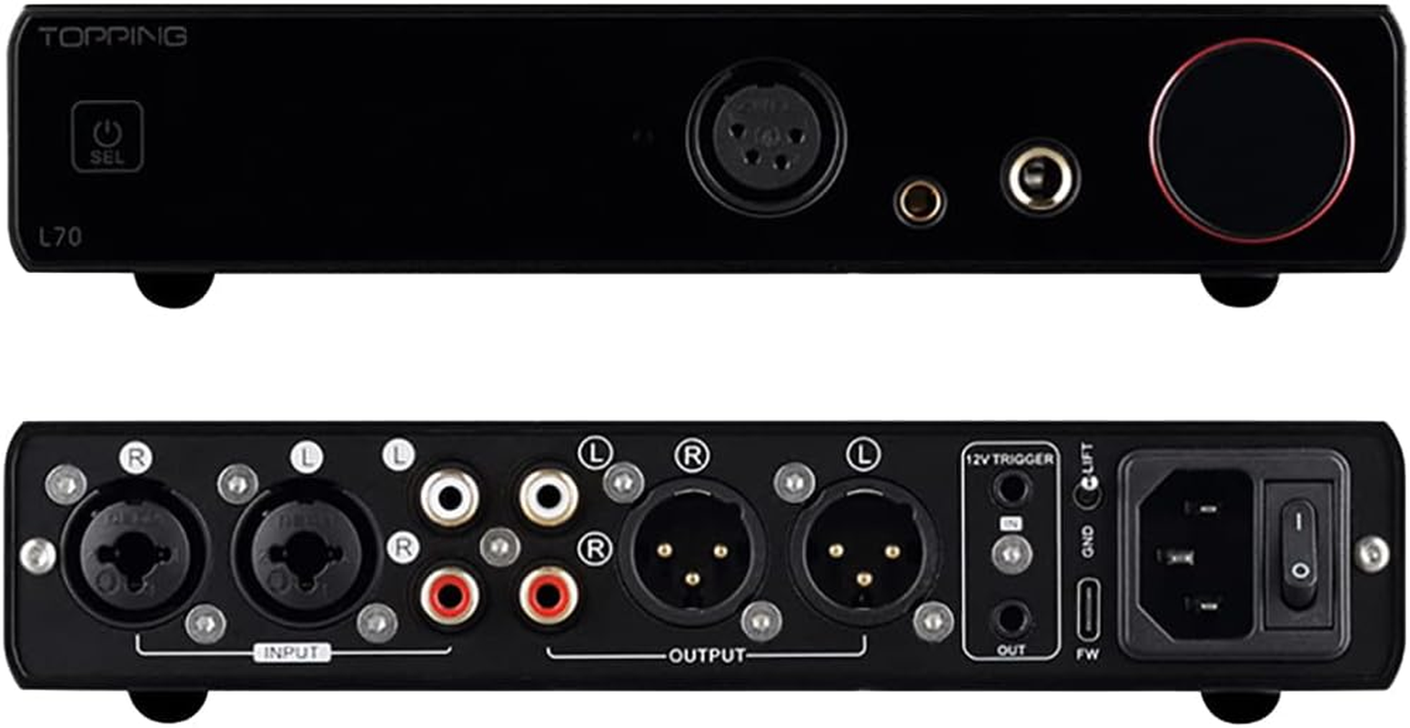 Topping L70 Full Balanced NFCA Headphone Amplifier, Preamp 7500Mw X 2 Hifi Headphone Amp, XLR/TRS/RCA Input 4-Pin Xlr/4.4Mm/6.35Mm/Rca/Xlr Output Home Audio Preamplifier (Black)