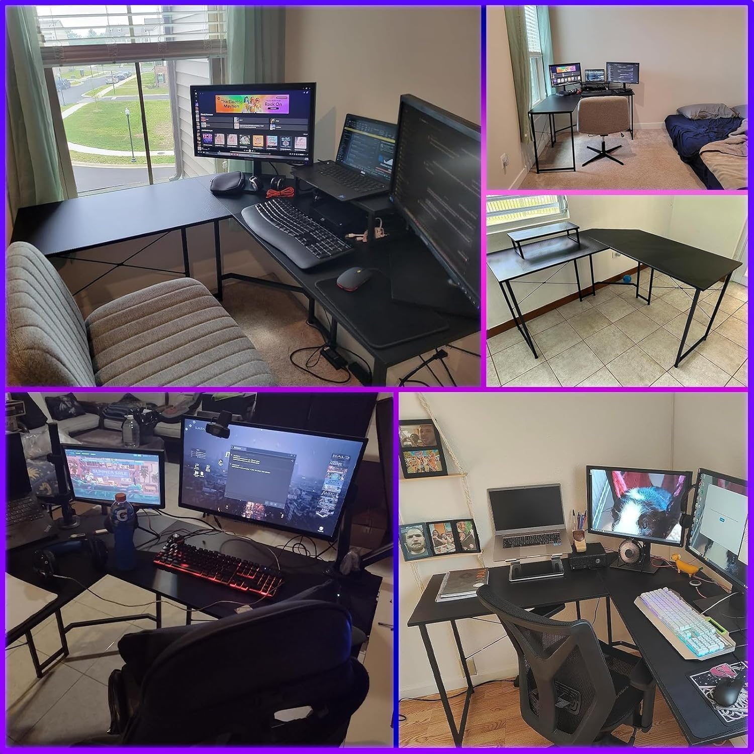 Gaming Desk 129X129X76Cm, L Shaped Desk with Monitor Stand&Storage Bag, Metal Legs, Corner Computer Table with Headphone Hook for Home Office Bedroom Study