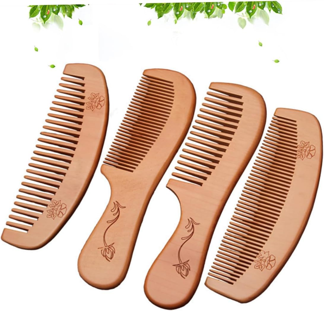 HAKIDZEL 4Pcs Wooden Hair Comb Static Boys and Girls Frizz Comb Non Scratch for Scalp Massage image number 5