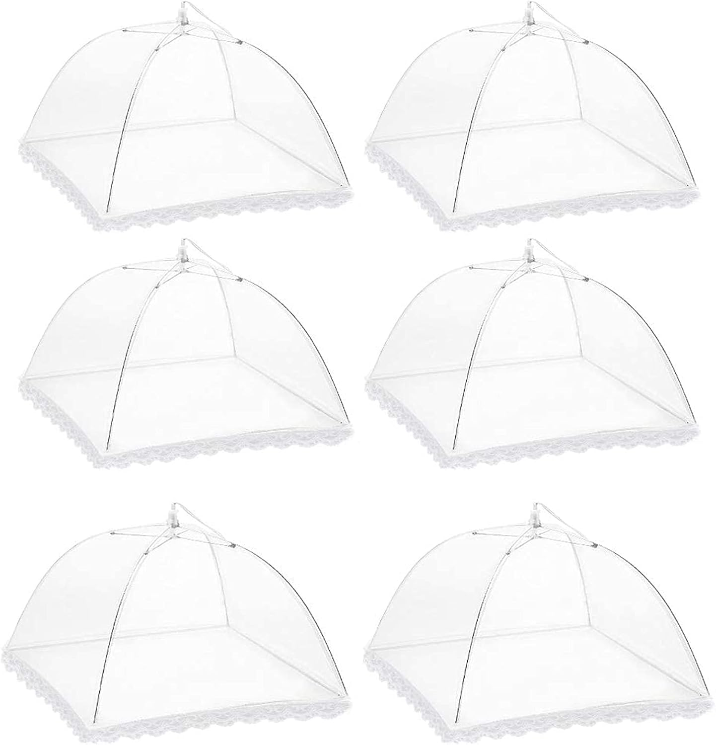 6 Pack Colored Mesh Food Cover Tents by Winknowl, Reusable and Collapsible Large 17" Pop-Up Food Net Protector Umbrella for BBQ, Picnics, Parties, Outdoor
