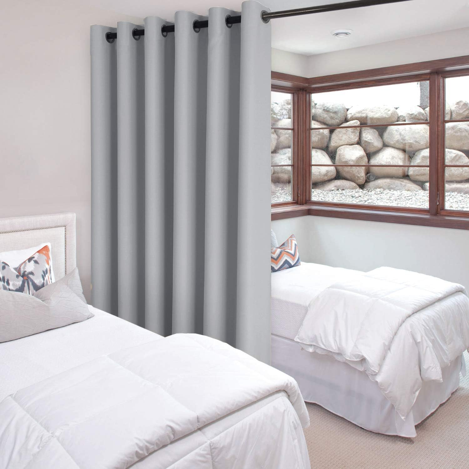 DWCN Total Privacy Room Divider Blackout Curtain - Thermal Curtains for Patio Door, Living Room, Bedroom Partition and Shared Office Space, 1 Grommet Curtain Panel, 8.3Ft Wide X 7Ft Tall, Silver Grey image number 5