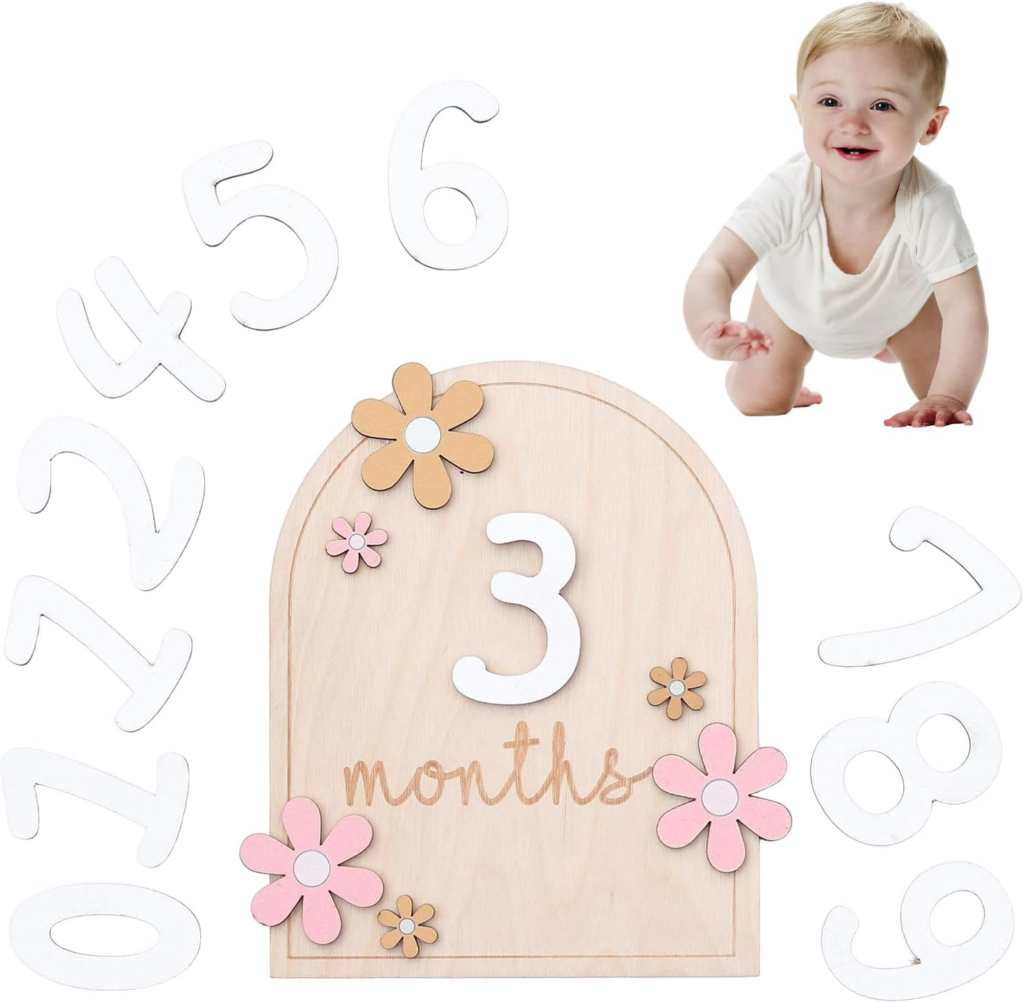 Baby Milestone Cards, Baby Announcement Plaque, Baby Monthly Milestone Cards 1-12 Month, Wooden Baby Items to Document Your Baby'S Growth, Newborn Photography Props, Baby Shower Gifts image number 1
