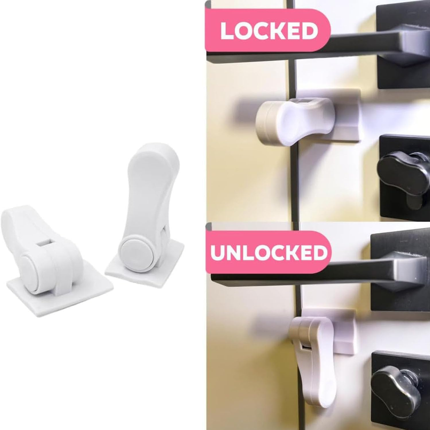 Shengsenfu Childproof Door Lever Lock, Baby Safety Door Handle Lock, Easy to Install and Use 3M Adhesive No Tools Need or Drill, Child Safety Locks for Doors, Baby Proof Door Handle Lever, Lever Locks image number 2