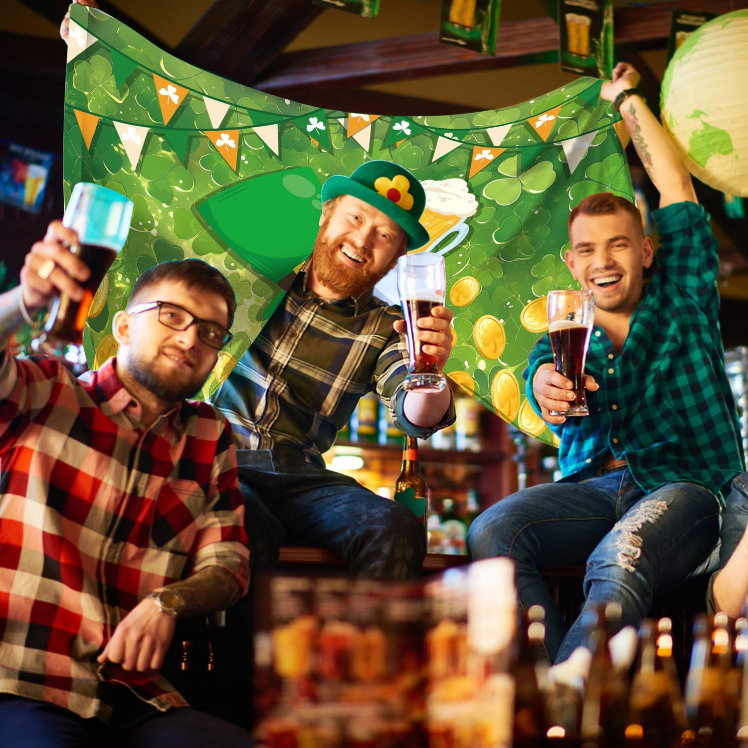 St. Patrick'S Day Backdrop, Happy St. Patrick'S Day Decorations Spring Photography Backdrop Photo Props Lucky Irish Hats Gold Coins Shamrocks Backdrop for Birthday Holiday Party Supplies image number 6