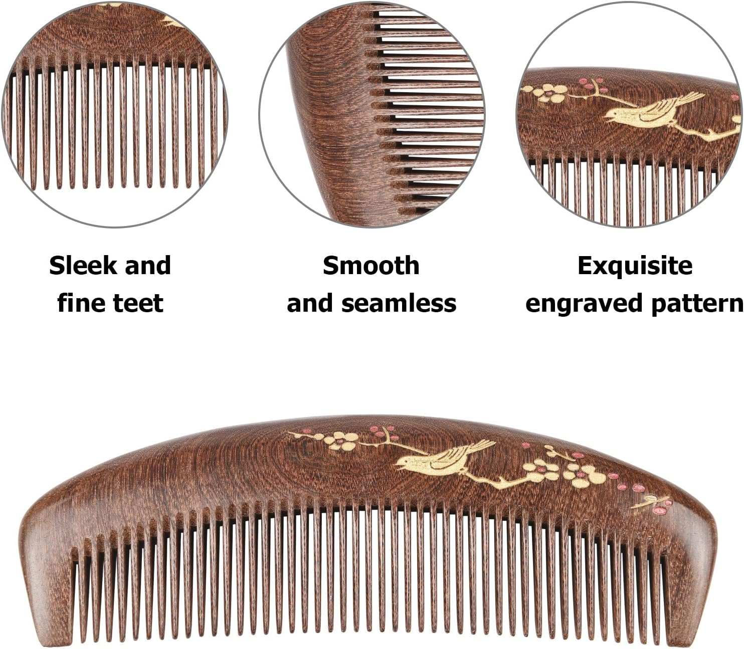 Yasao Wooden Hair Comb Fine Tooth Wood Comb for Women No Static Natural Detangling Sandalwood Comb image number 5