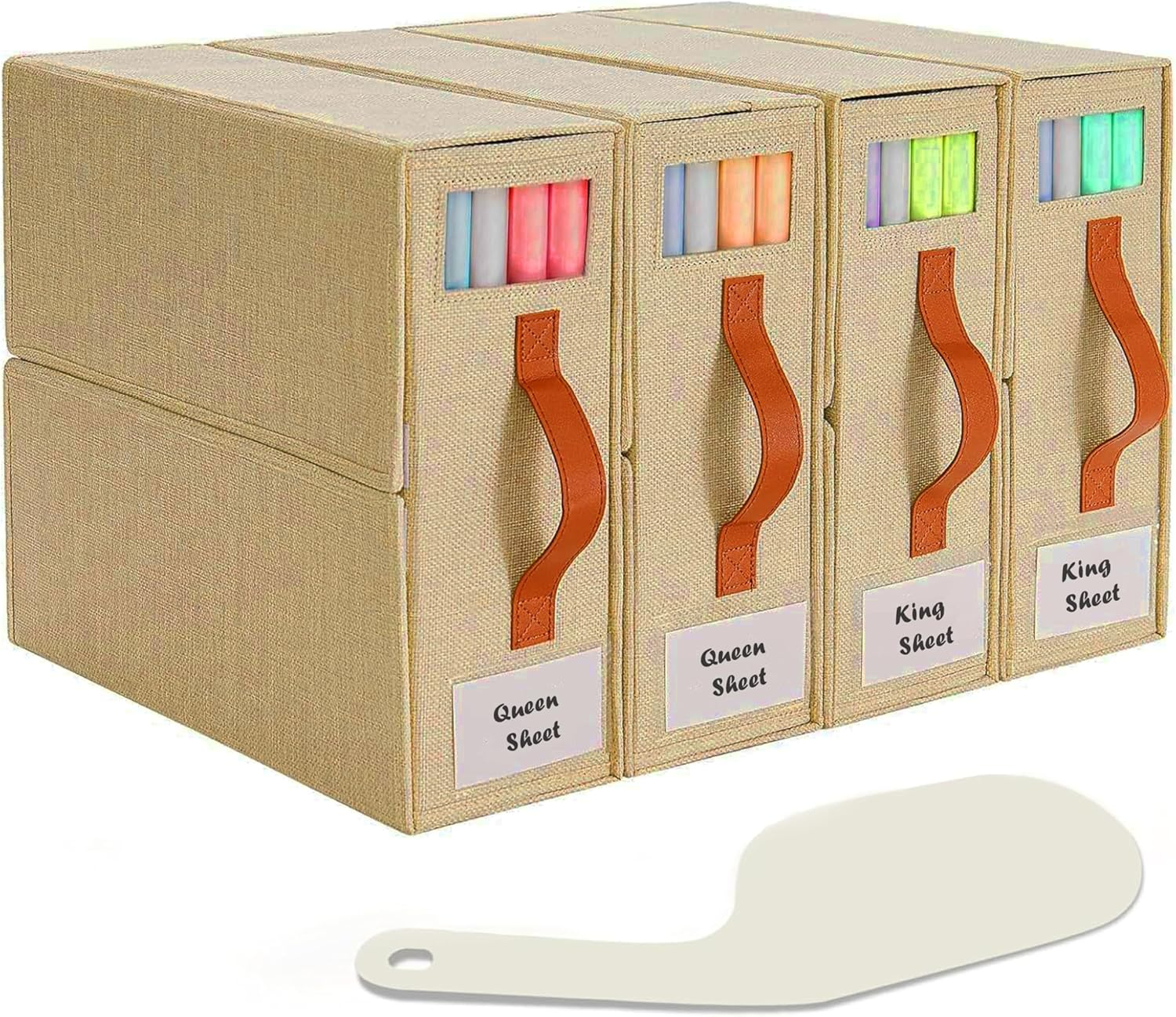 4Pcs Bed Sheet Organizer - Linen Storage Bedding Wardrobe Organizer Box with Zip for Sheets (King & Queen Size)-Duvet Covers-Home Storage & Organisation (Beige) image number 1