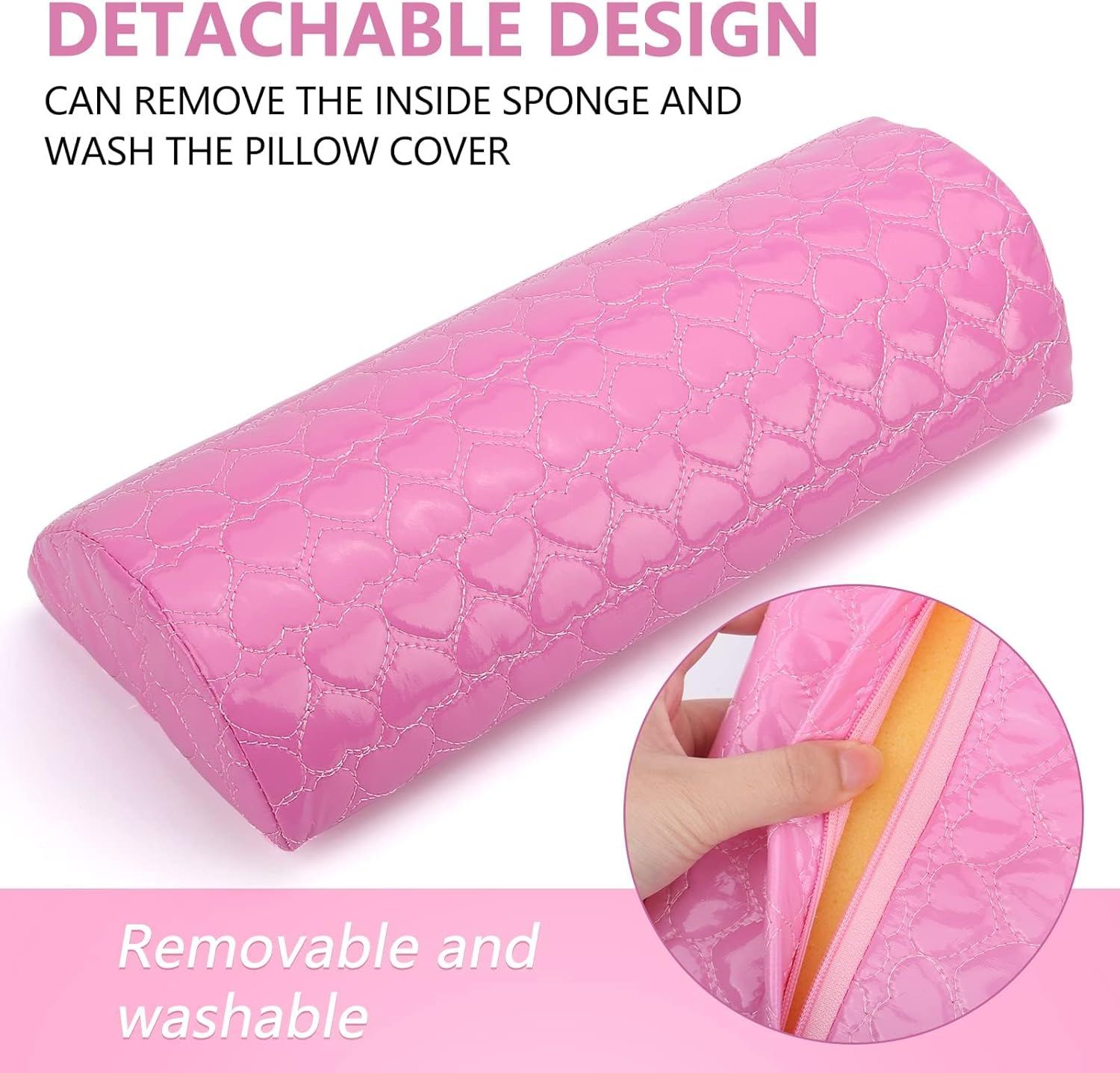 Nail Pillow Hand Rest for Nails, Washable PU Leather Nail Armrest Detachable Manicure Hand Pillow Cushion Nail Art Accessories Tool for Nails Tech (Pink) image number 3