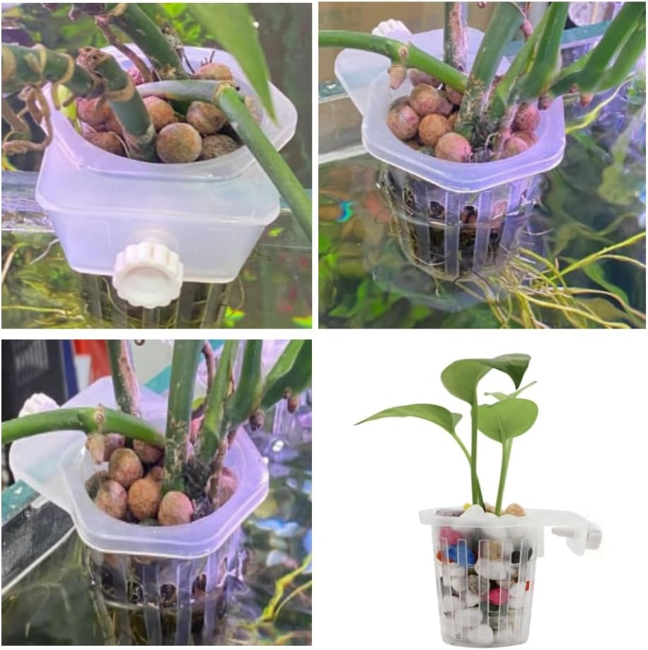 GYWHOOFT 2Pcs Aquarium Plant Holder,Hanging Aquarium Planter Cup， Hanging Aquarium Planter Cups with Hook, Aquarium Plant Baskets for Fish Tank Aquarium Hydroponics & Aquatic Plant （Hexagon）