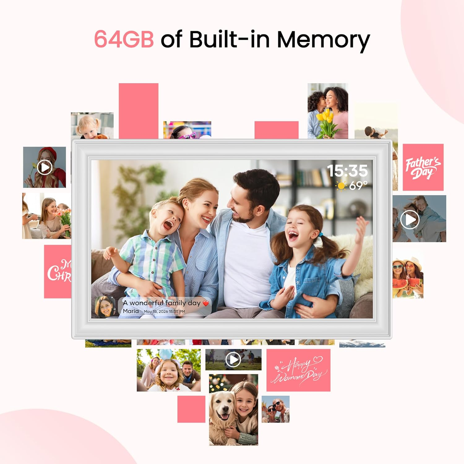64GB 15.6 Inch Frameo Digital Picture Frame White, Large Electronic Photo Frames Wifi 1920 X 1080 IPS FHD Touch Screen, Send Photos from Your Phone from Anywhere, Best Gifts for Family and Friends image number 6