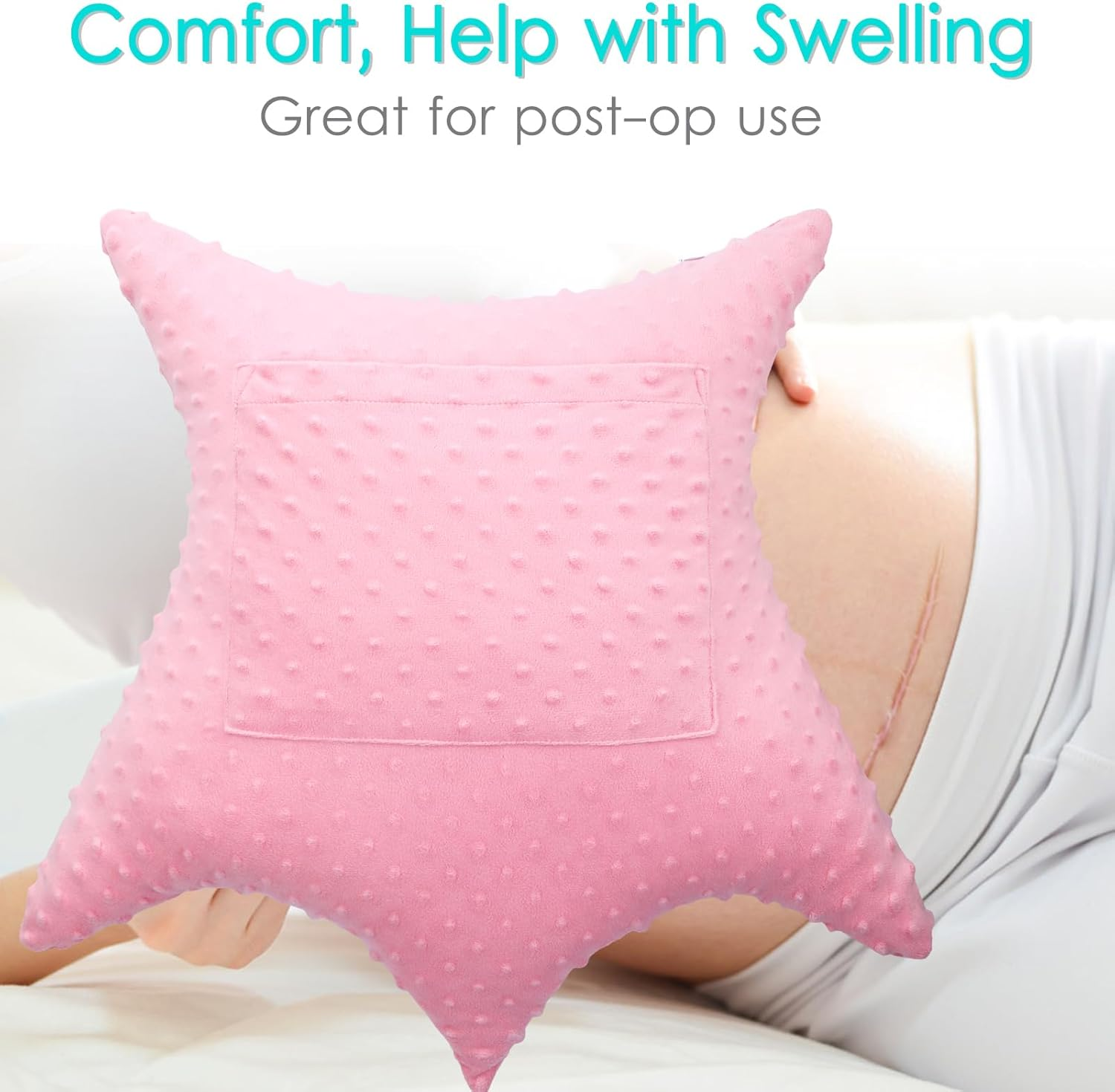 Star Shape Hysterectomy Recovery Pillowy for Hysterectomy Recovery Must Haves with 2 Pockets Products Gifts Tummy Tuck Abdominal Surgery Cushion, Minky Dot Coral image number 5