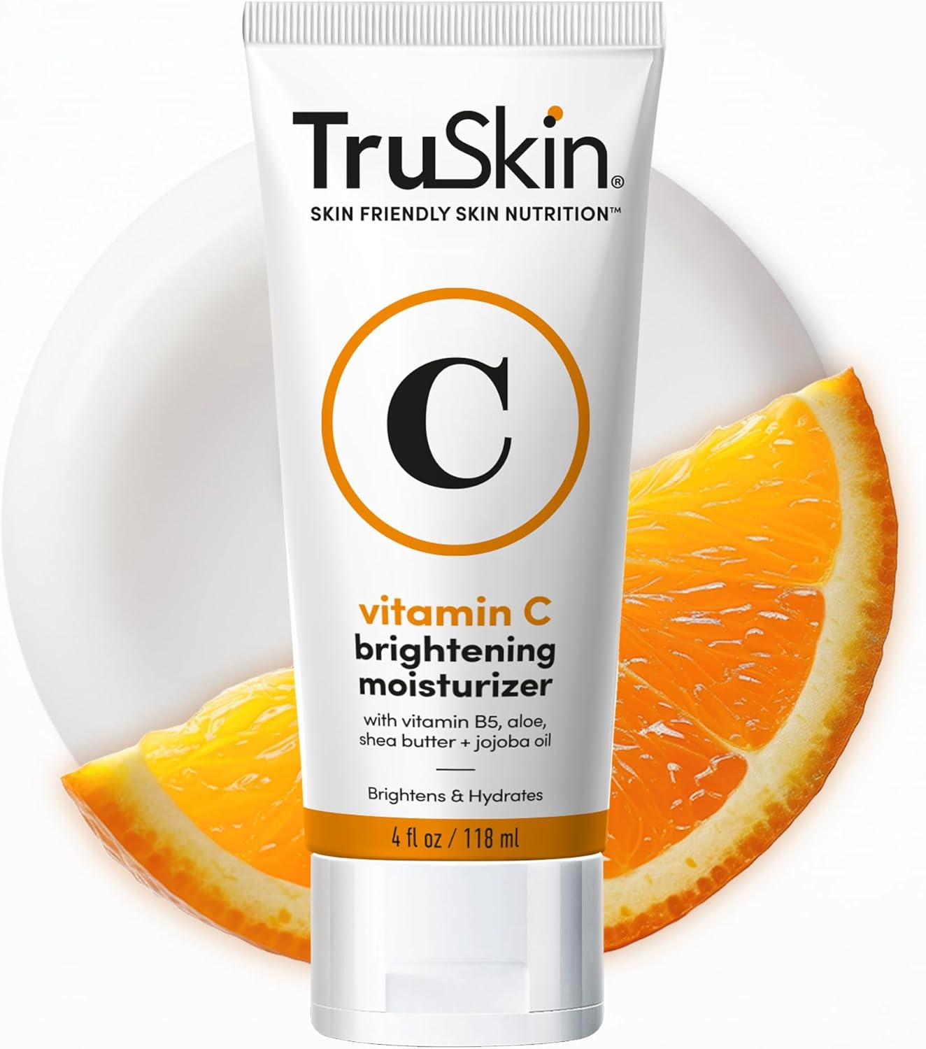 Truskin Vitamin C Face Moisturizer, a Brightening anti Aging Wrinkle Cream for Face, Formulated with Vitamin B5, Vitamin E, Jojoba Oil, Organic Aloe Vera and Green Tea for Natural Skin Health, 4 Fl Oz