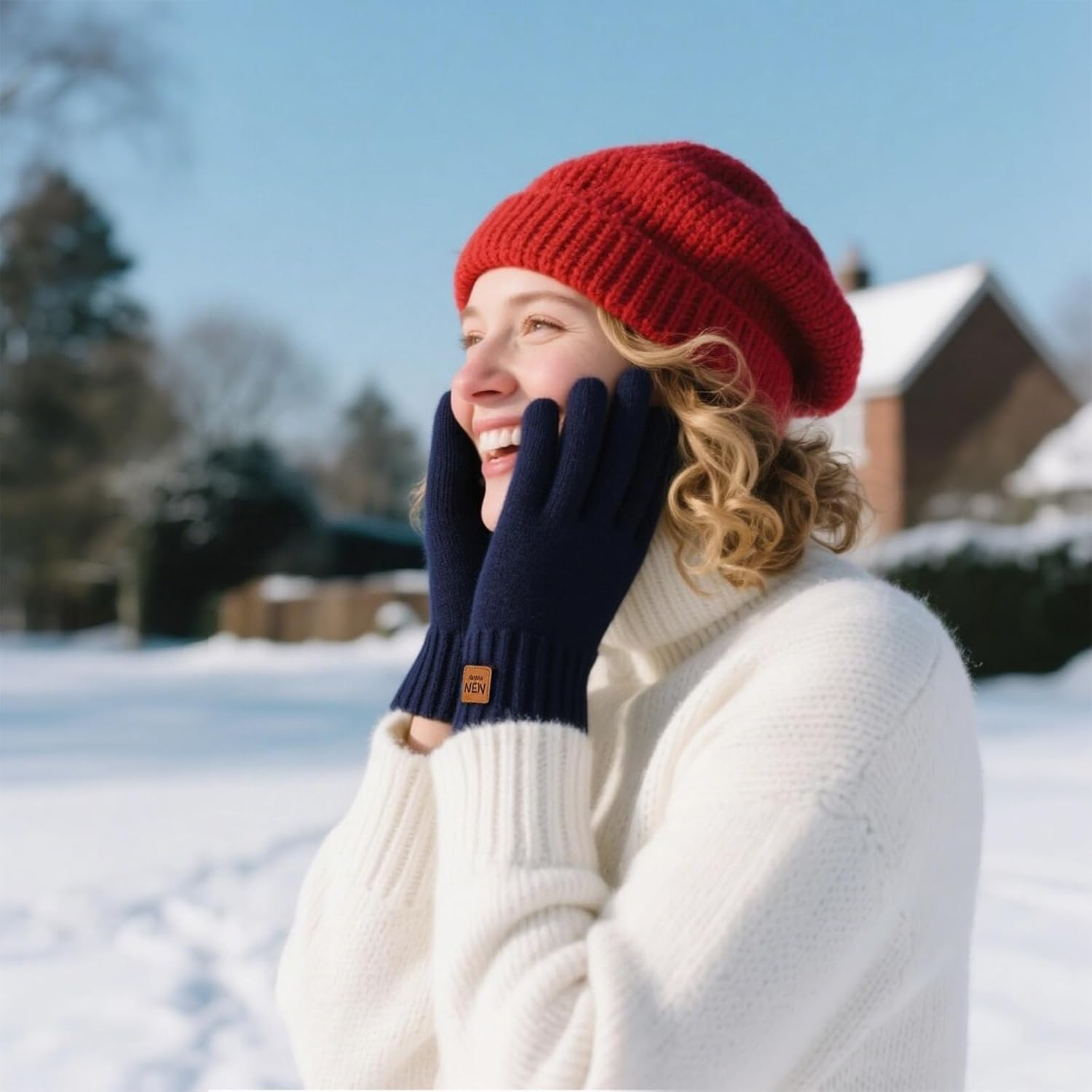 Women'S Warm Plush Winter Touchscreen Gloves - Fleece Lined, 9Cm Elastic Cuff, 23.5Cm Long, Stylish Cold-Weather Gloves for Ladies image number 6