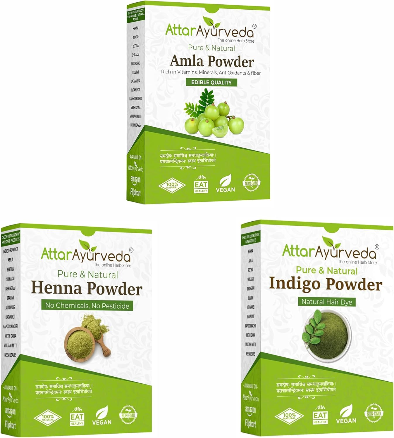 Attar Ayurveda Natural Dye for Black Hair (Henna Leaves Powder| Indigo Leaves Powder Combo Pack) (200 Grams + 200 Grams = 400 Grams Total) - 14 Ounce Pack 2