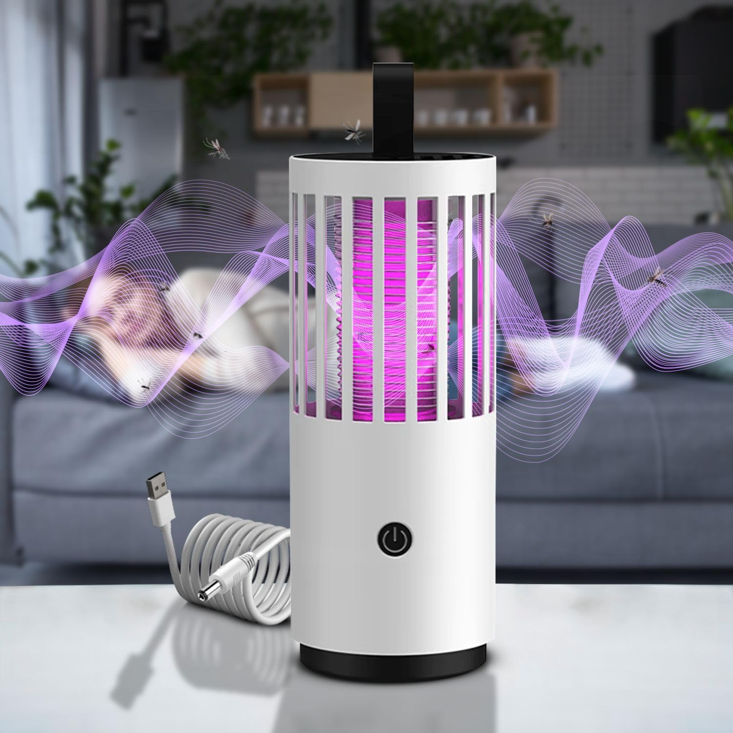 GOMINIMO Mosquito Lamp Bug Zapper - Portable Fly Zapper for Indoor & Outdoor, Rechargeable 2000Mah Mosquito Trap, Versatile Mosquito Killer and Repellent Lamp - White image number 1
