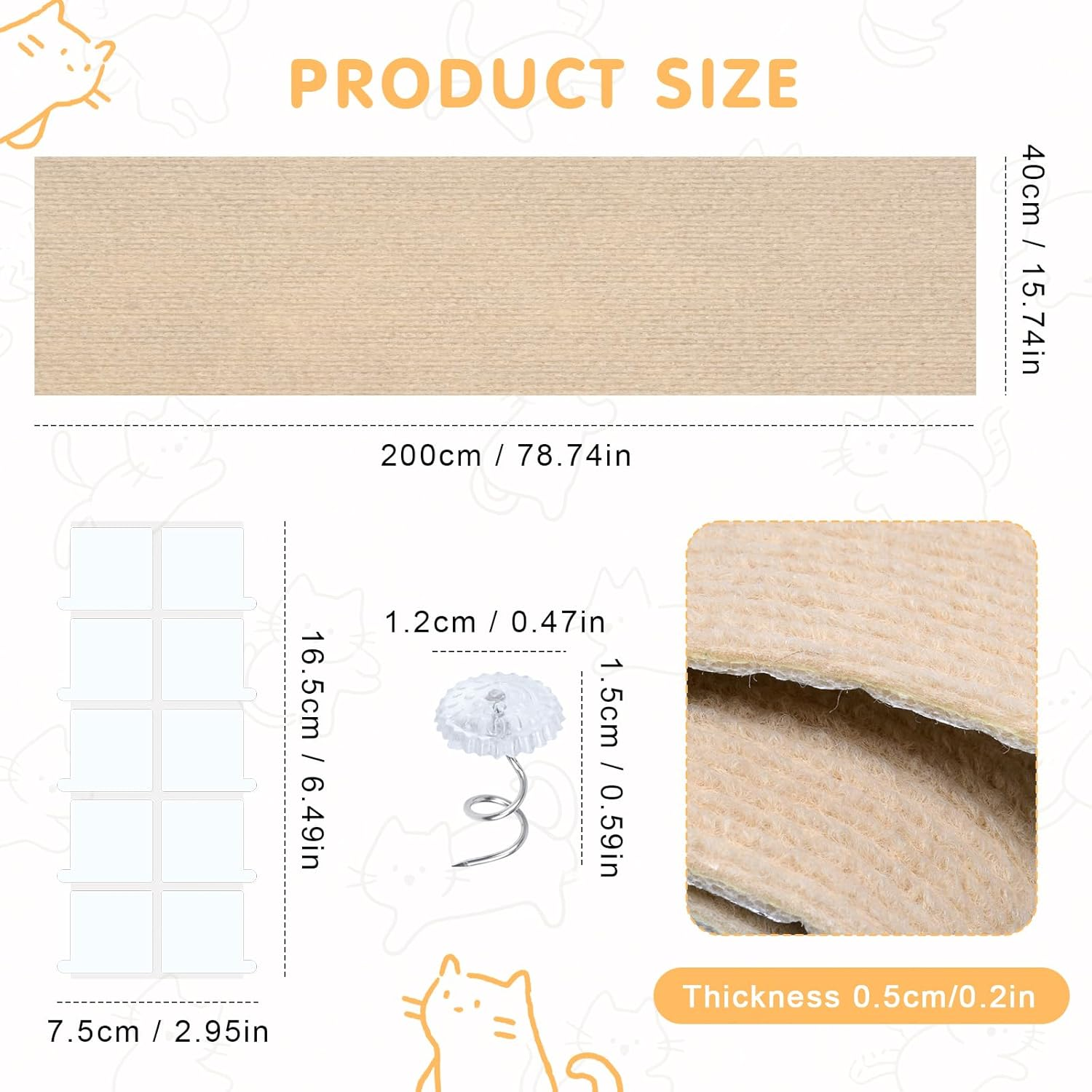 Qoosea Self-Adhesive Scratching Mat, 200 Cm X 40 Cm, Pack of 2, Self-Adhesive Scratch Mat, DIY Scratch Protection, Cat, Trimmable Scratch Protection Mat for Sofa, Wall, Scratching Board, Cat image number 3